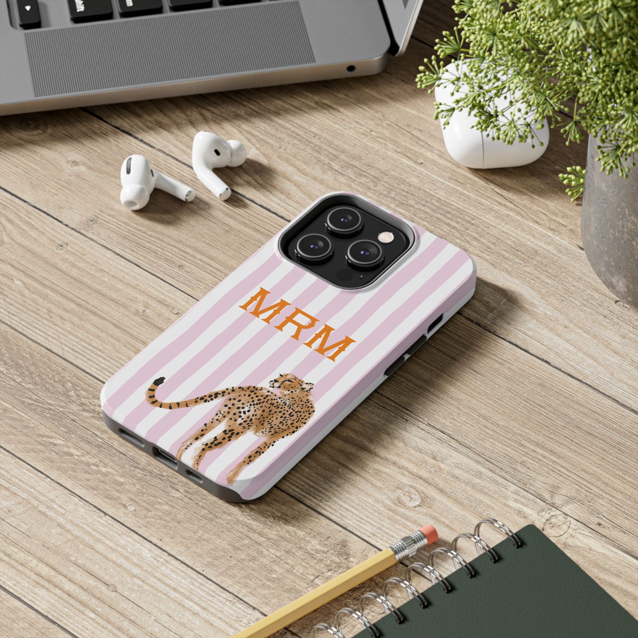 Preppy Cheetah (Pink) Monogrammed Tough Phone Case
