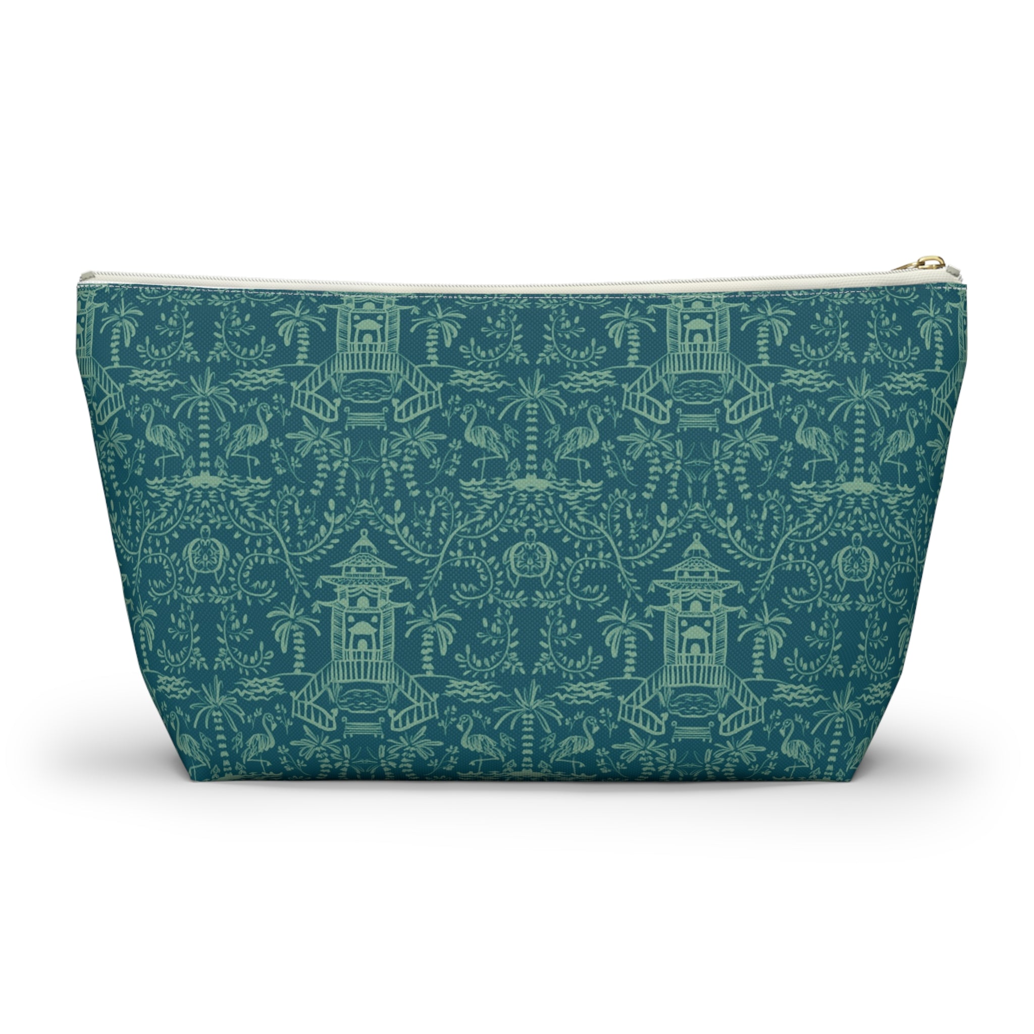 Palm Beach Teal Striped Monogrammed Mahjong Tile Pouch