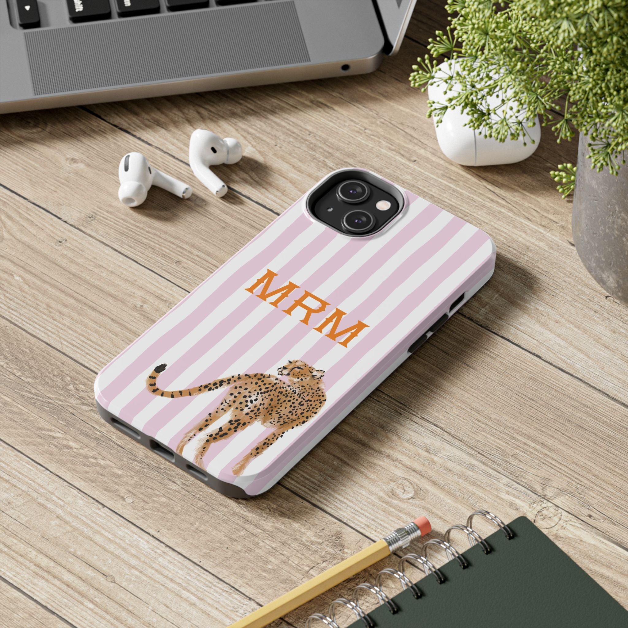 Preppy Cheetah (Pink) Monogrammed Tough Phone Case