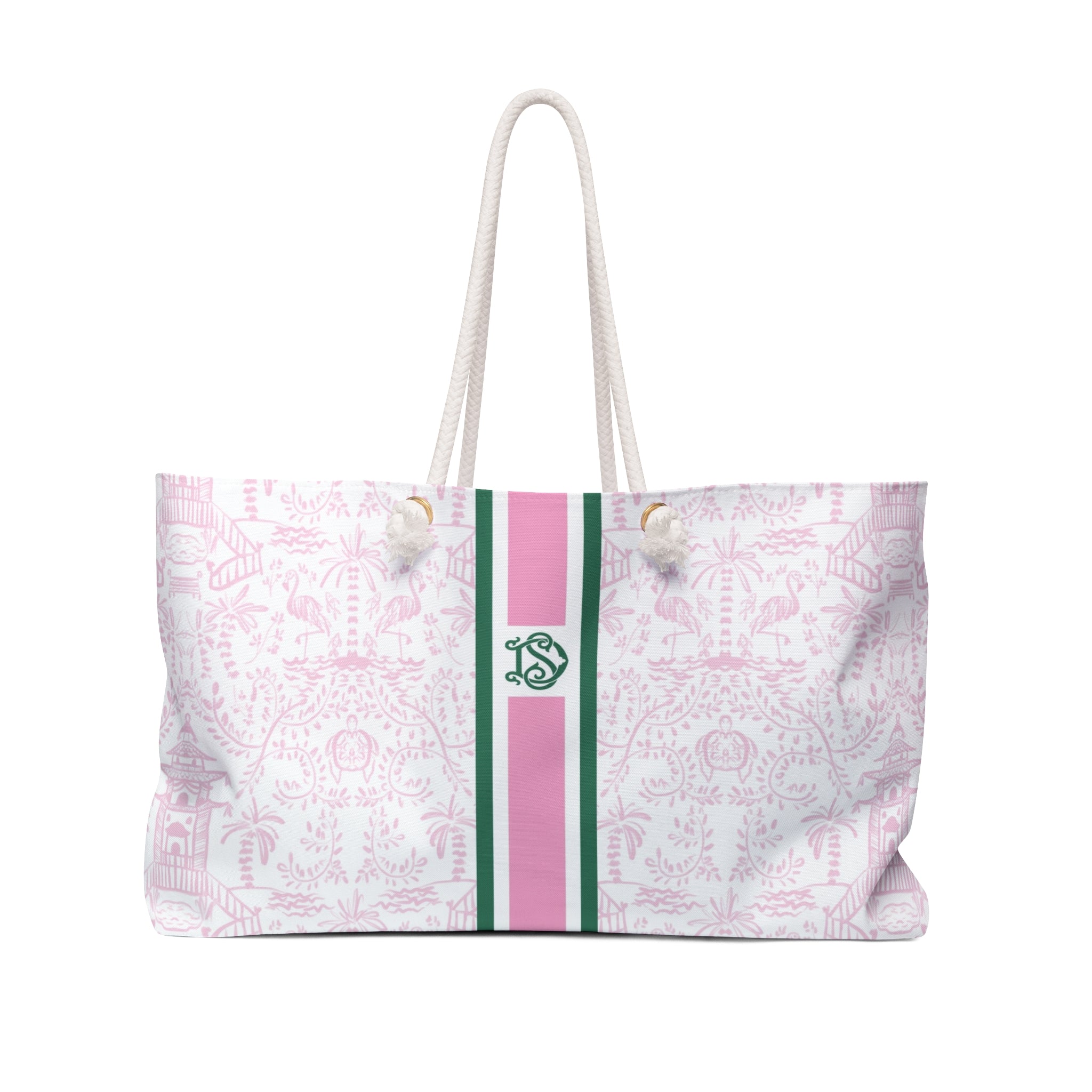 Palm Beach Pink Striped Monogrammed Mahjong Bag