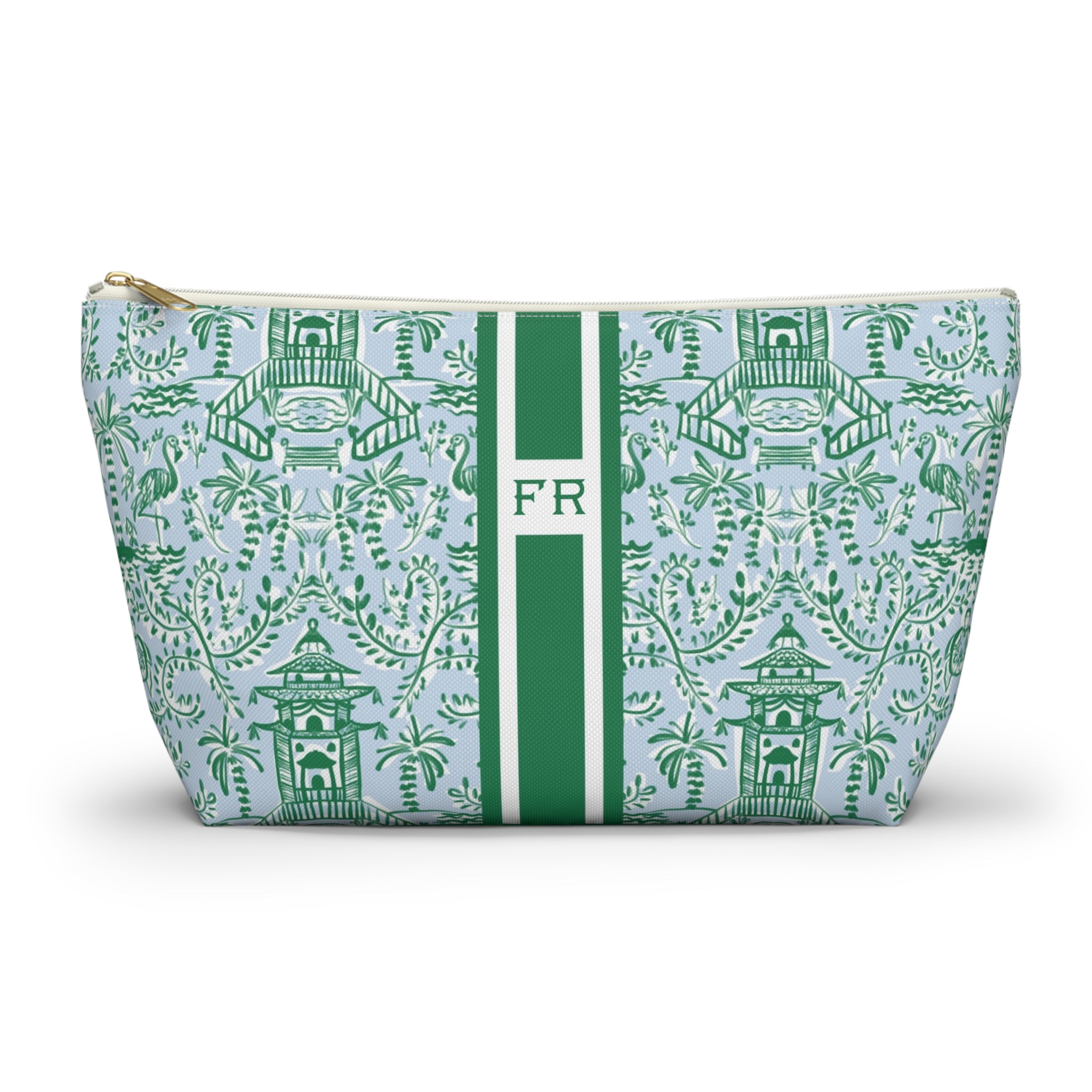 Chinoiserie Palms Striped Monogrammed Mahjong Tile Pouch