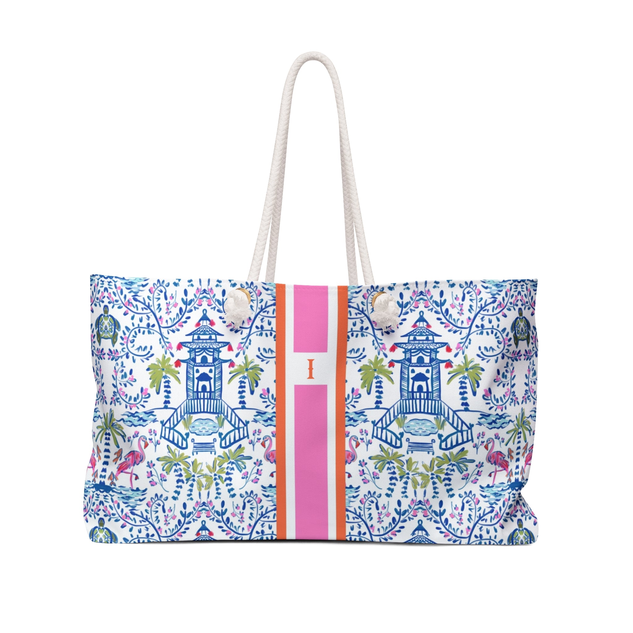 Colorful Chinoiserie Striped Monogrammed Mahjong Bag