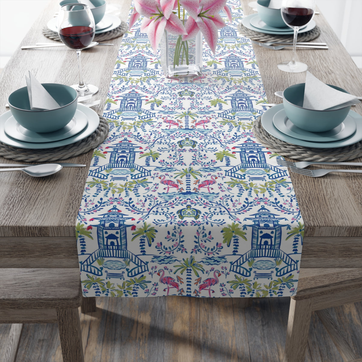 Colorful Coastal Chinoiserie Table Runner