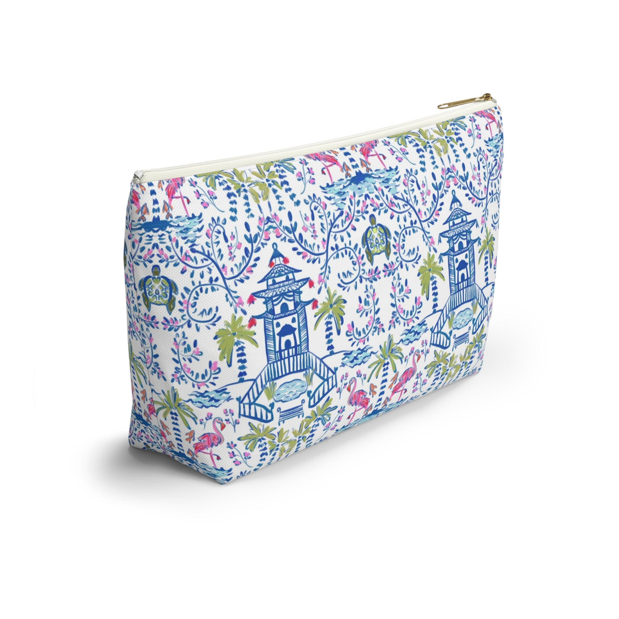 Colorful Chinoiserie Striped Monogrammed Mahjong Tile Pouch