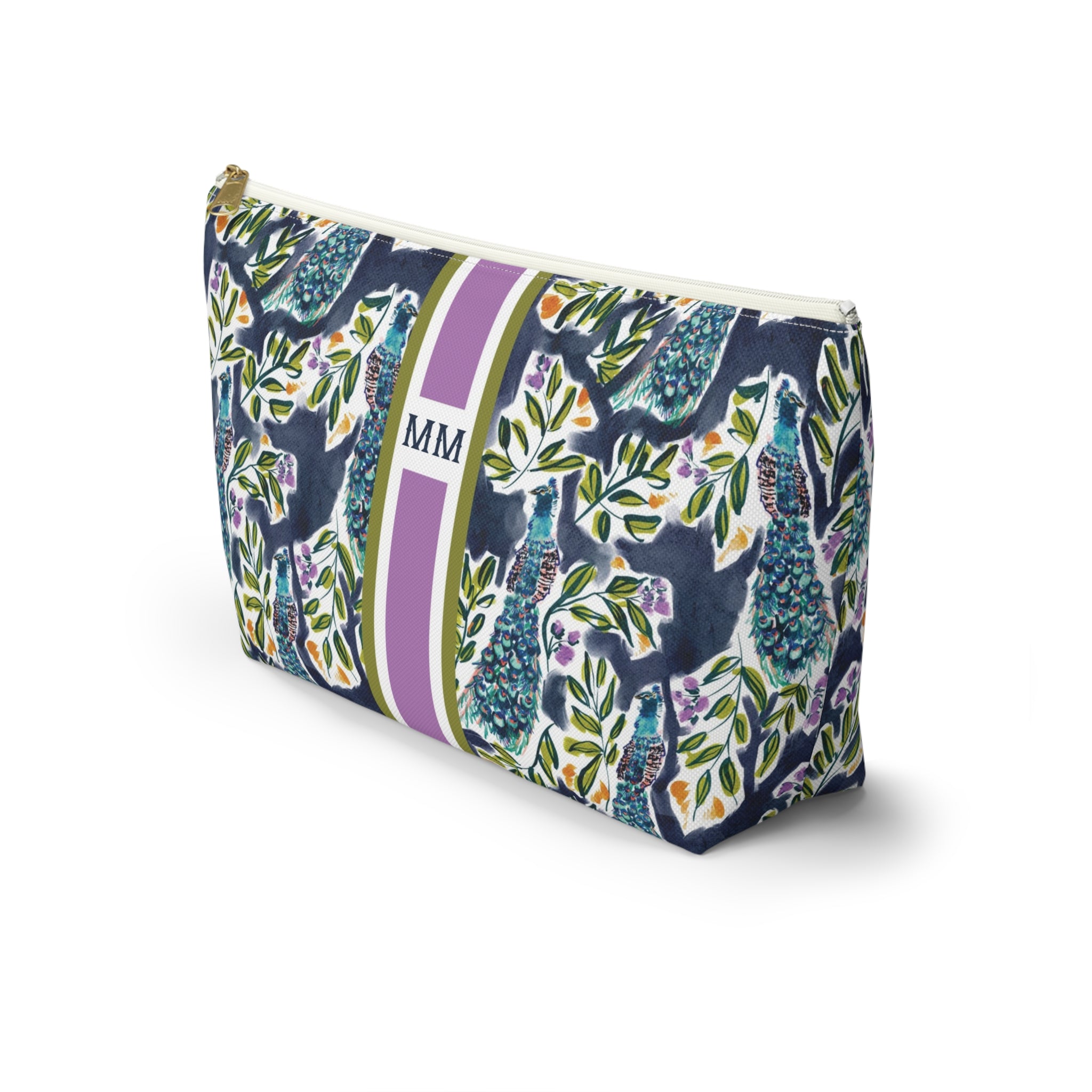 Peacock Garden Striped Monogrammed Mahjong Tile Pouch