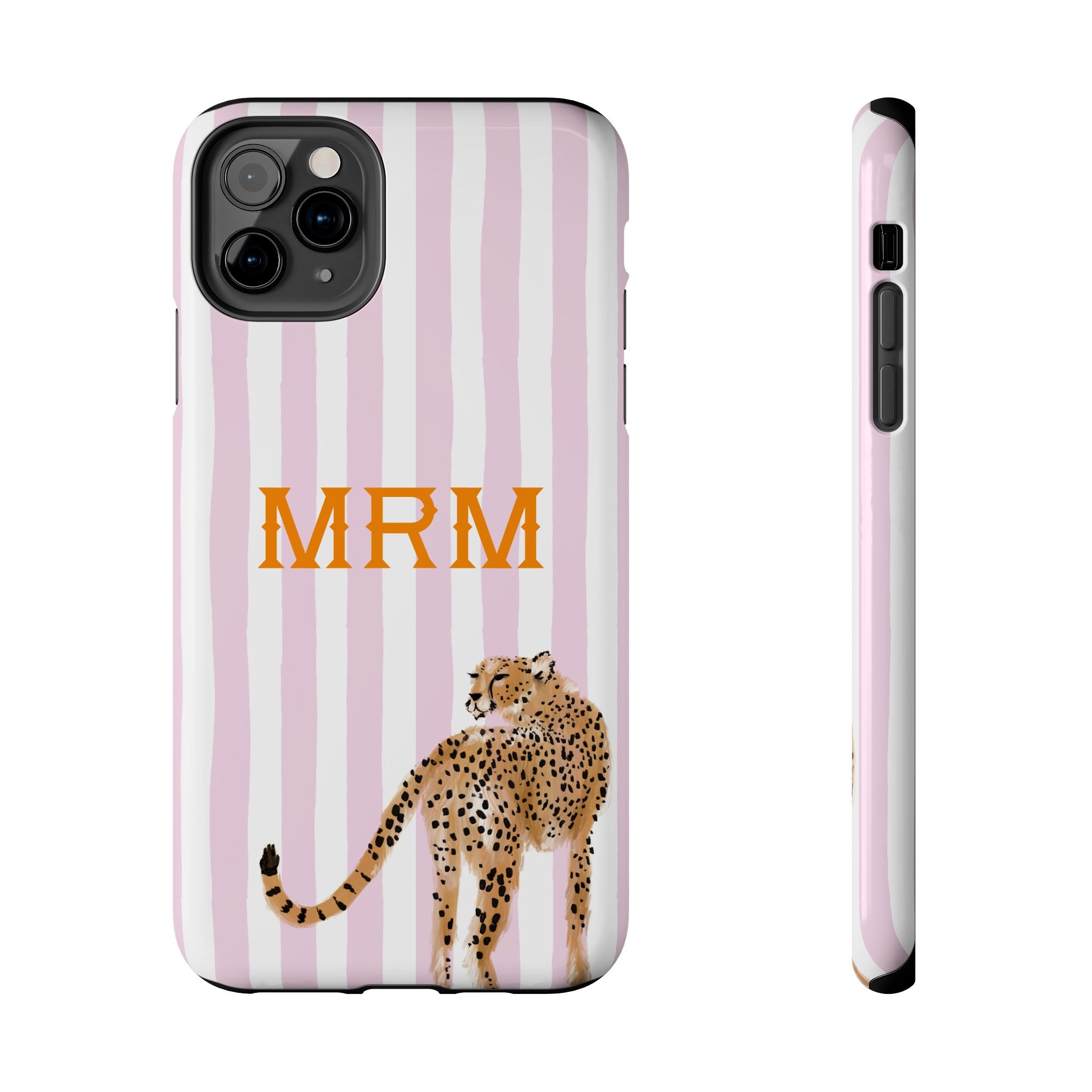 Preppy Cheetah (Pink) Monogrammed Tough Phone Case