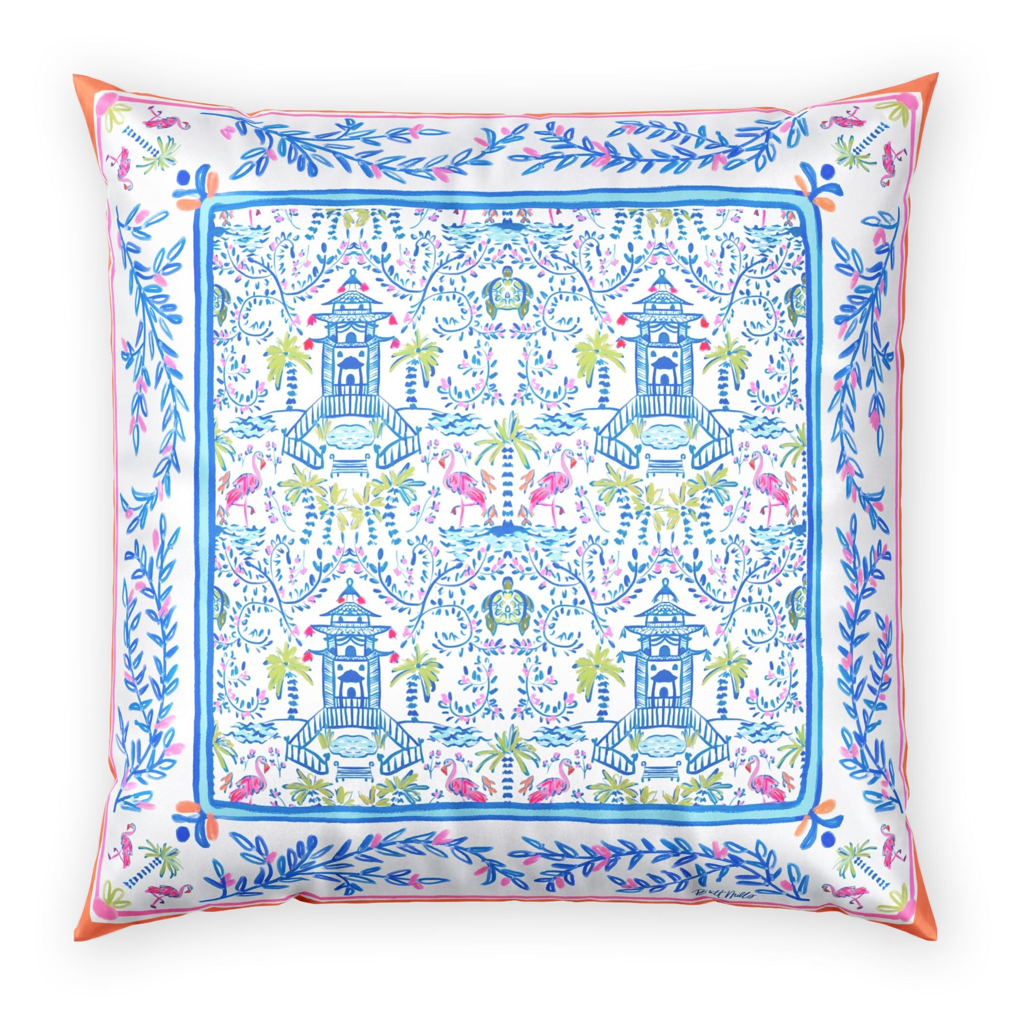 Colorful Chinoiserie Velvet Pillow