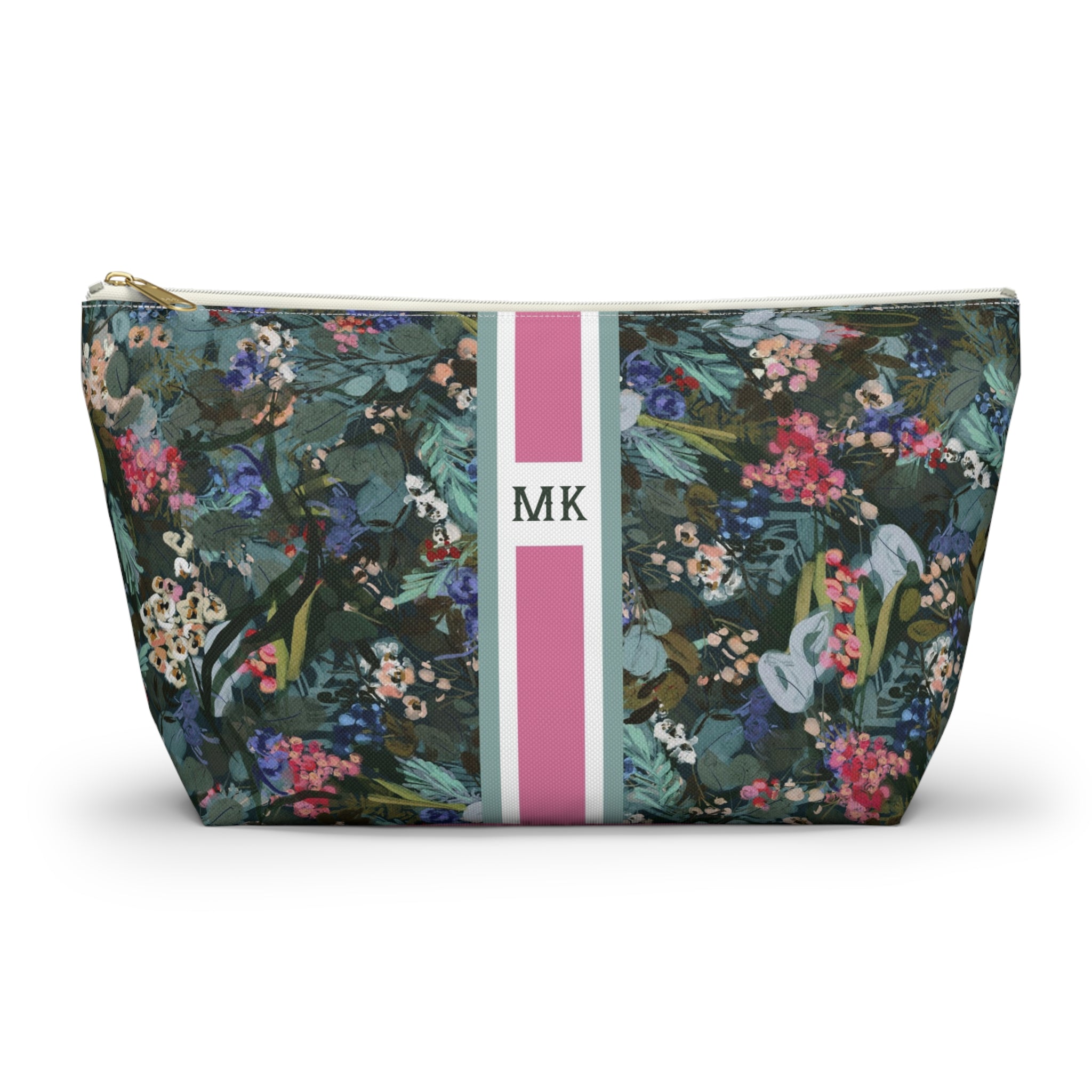 Winter Berry Striped Monogrammed Mahjong Tile Pouch