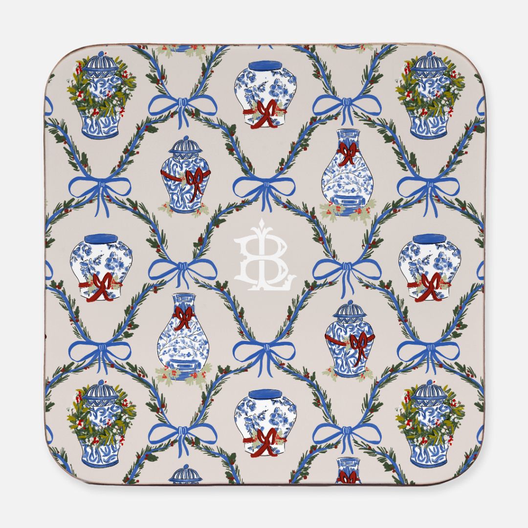 Chinoiserie Christmas Monogrammed Coaster (Set of Four)