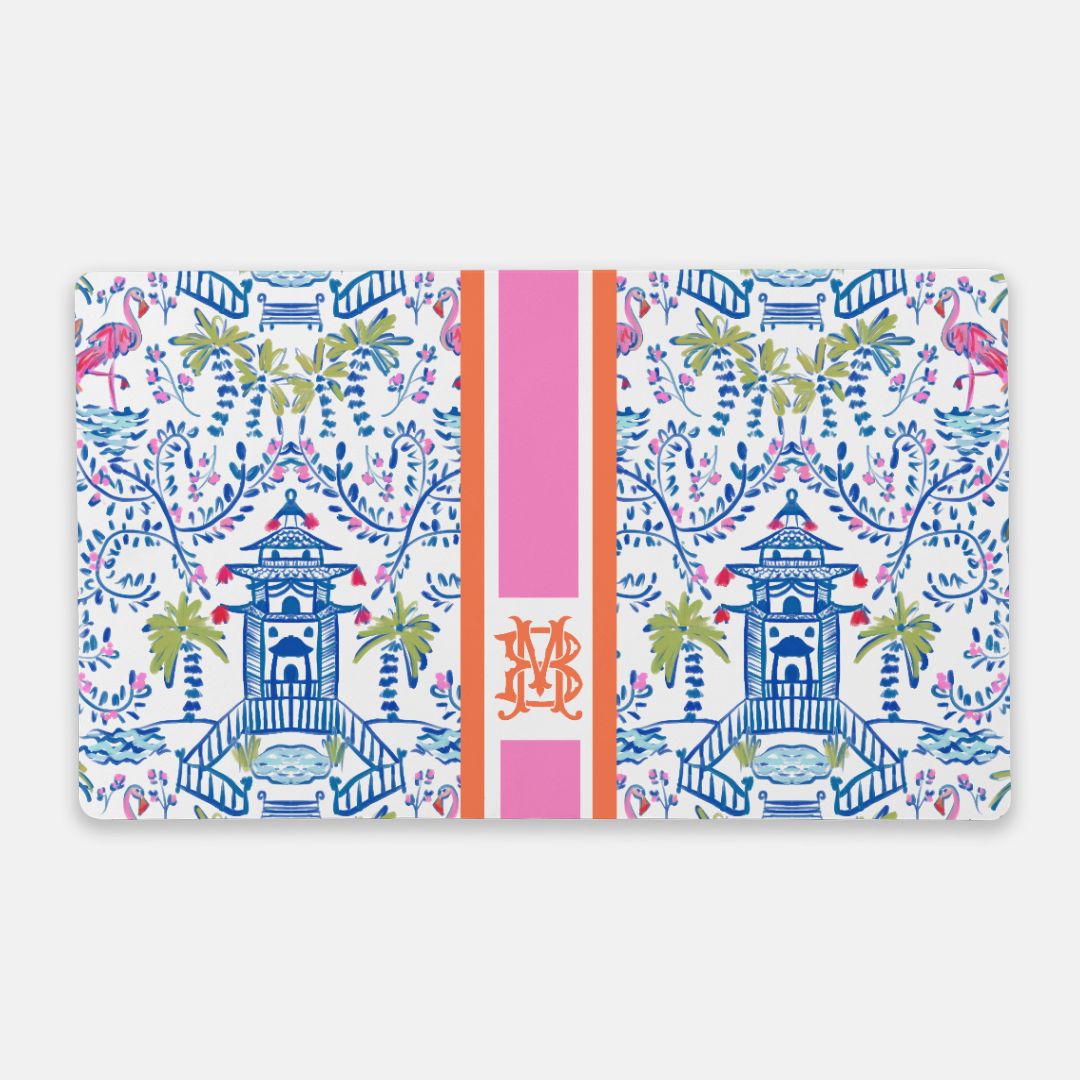 Colorful Chinoiserie Striped Monogrammed Desk Mat - Large (24" x 14")