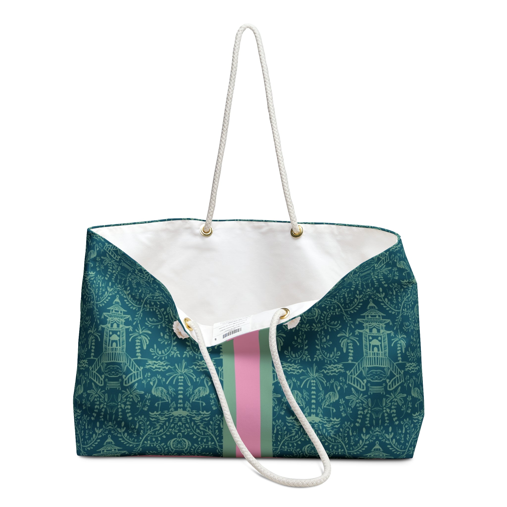 Palm Beach Teal Striped Monogrammed Mahjong Bag