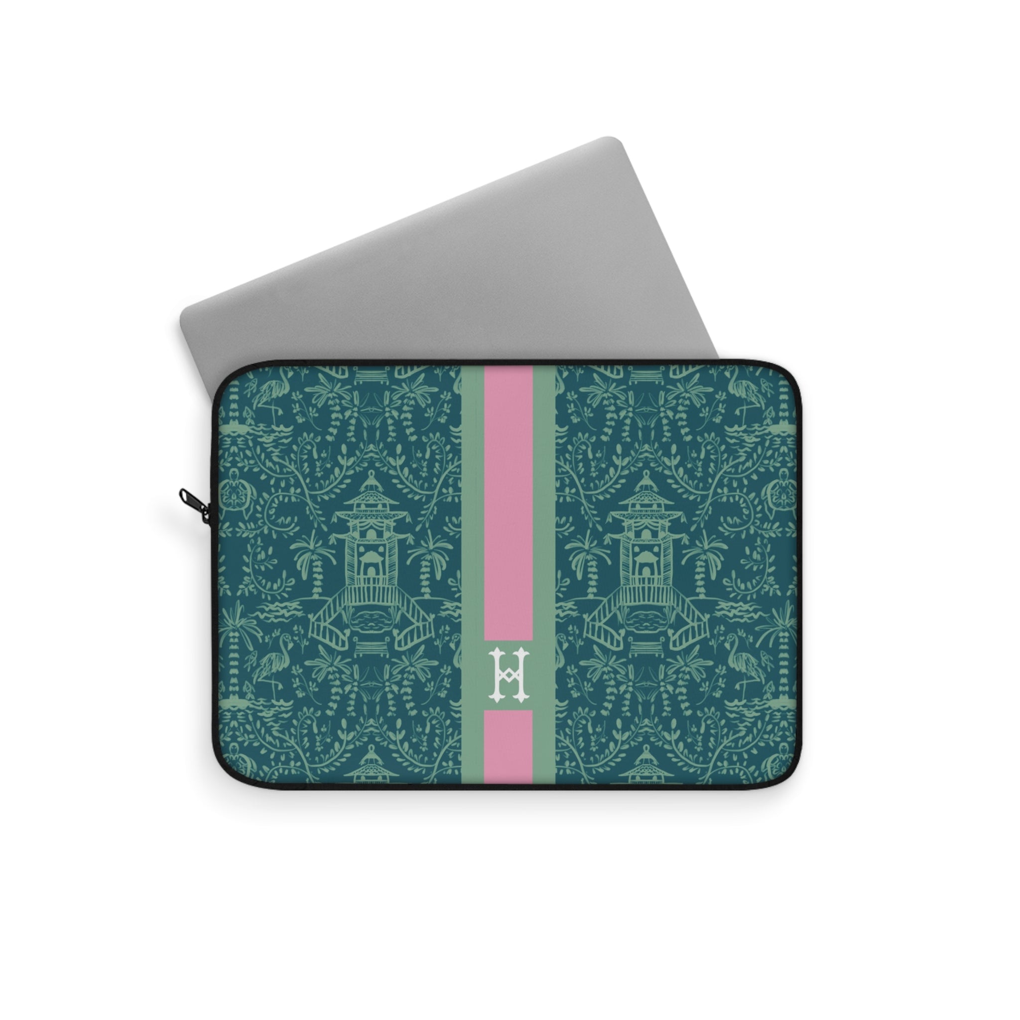 Palm Beach Teal Monogrammed Laptop Sleeve