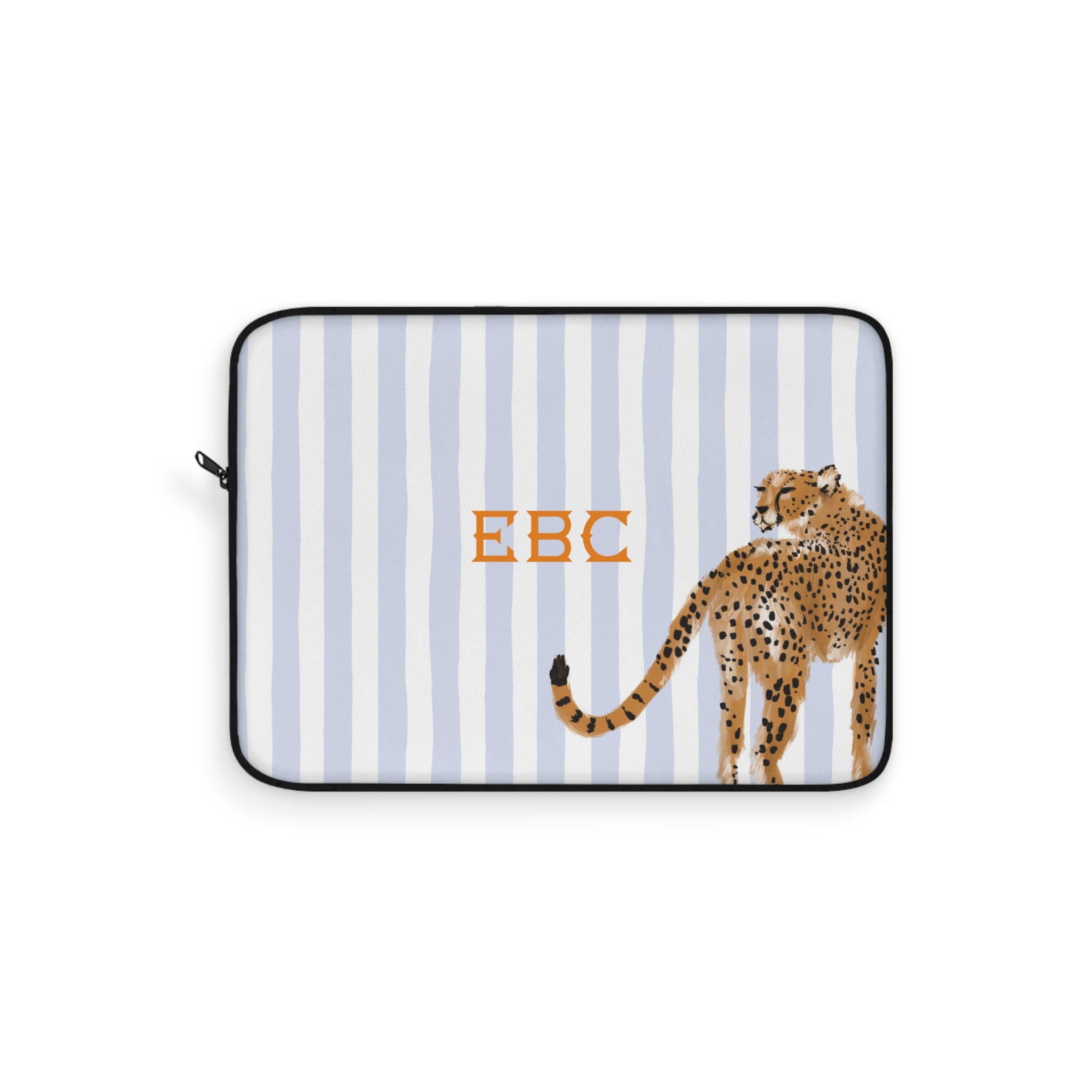 Preppy Cheetah (Blue) Monogrammed Laptop Sleeve