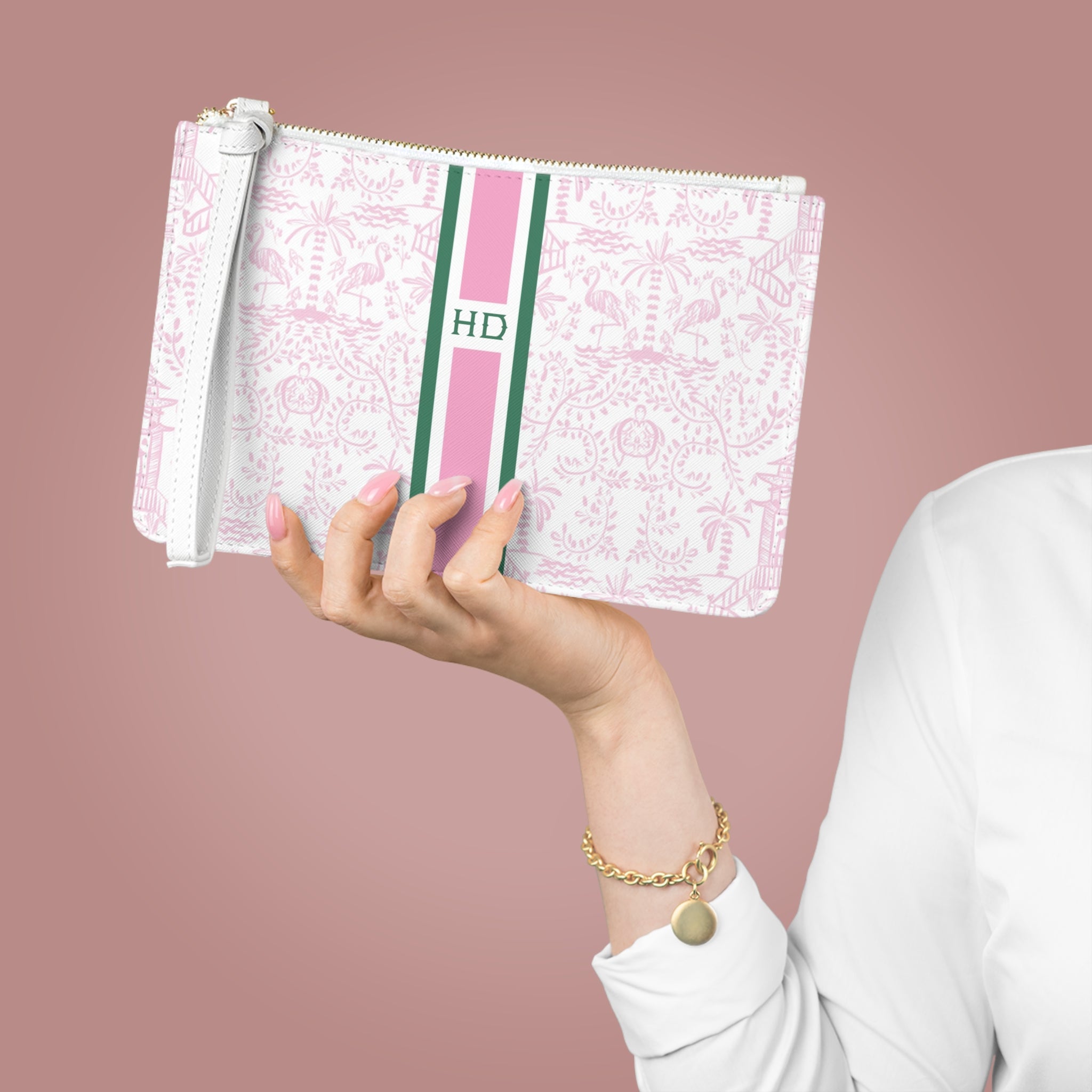 Palm Beach Pink Striped Monogrammed Mahjong Card Holder
