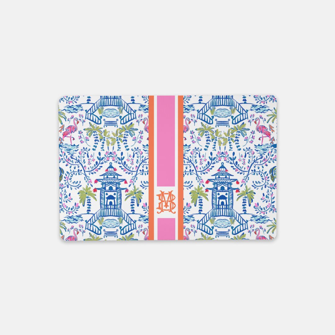 Colorful Chinoiserie Striped Monogrammed Desk Mat – Small (18″ x 12″)