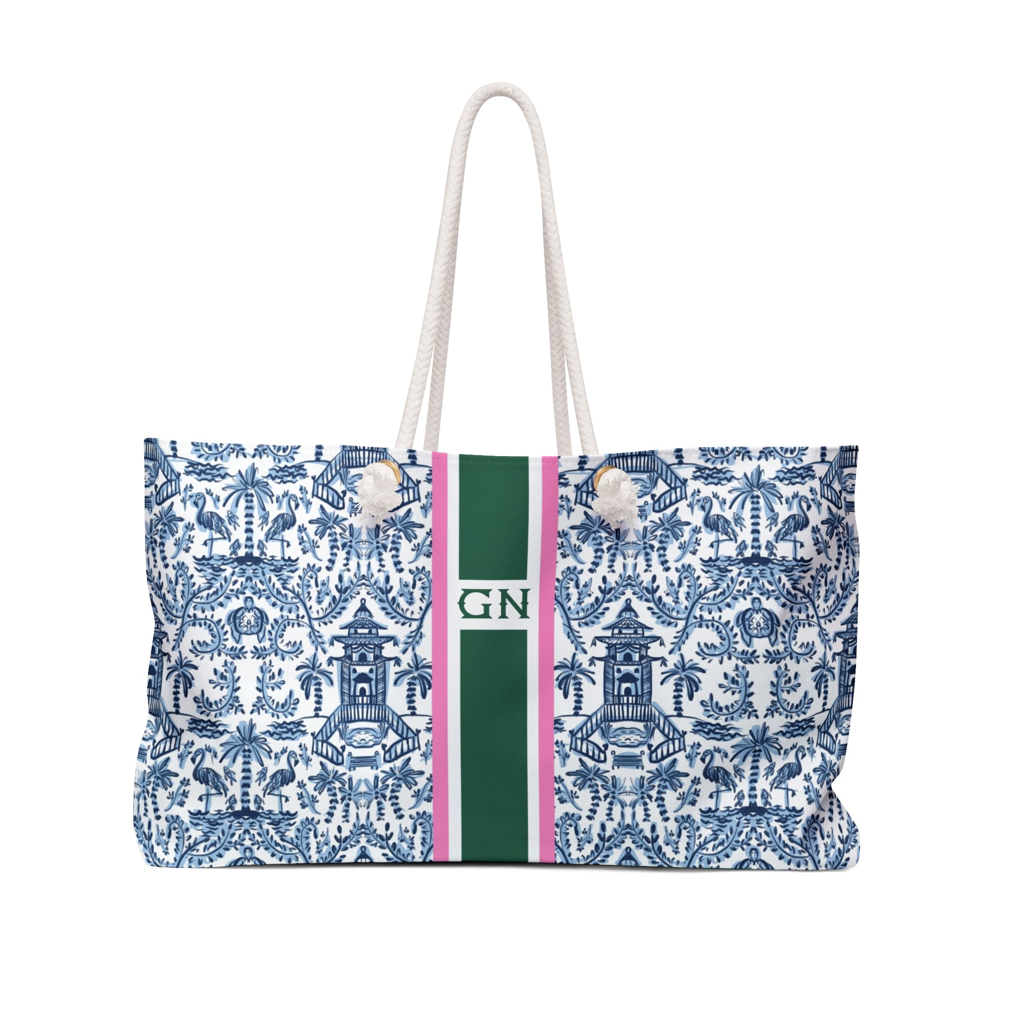 Palm Beach Striped Monogrammed Mahjong Bag