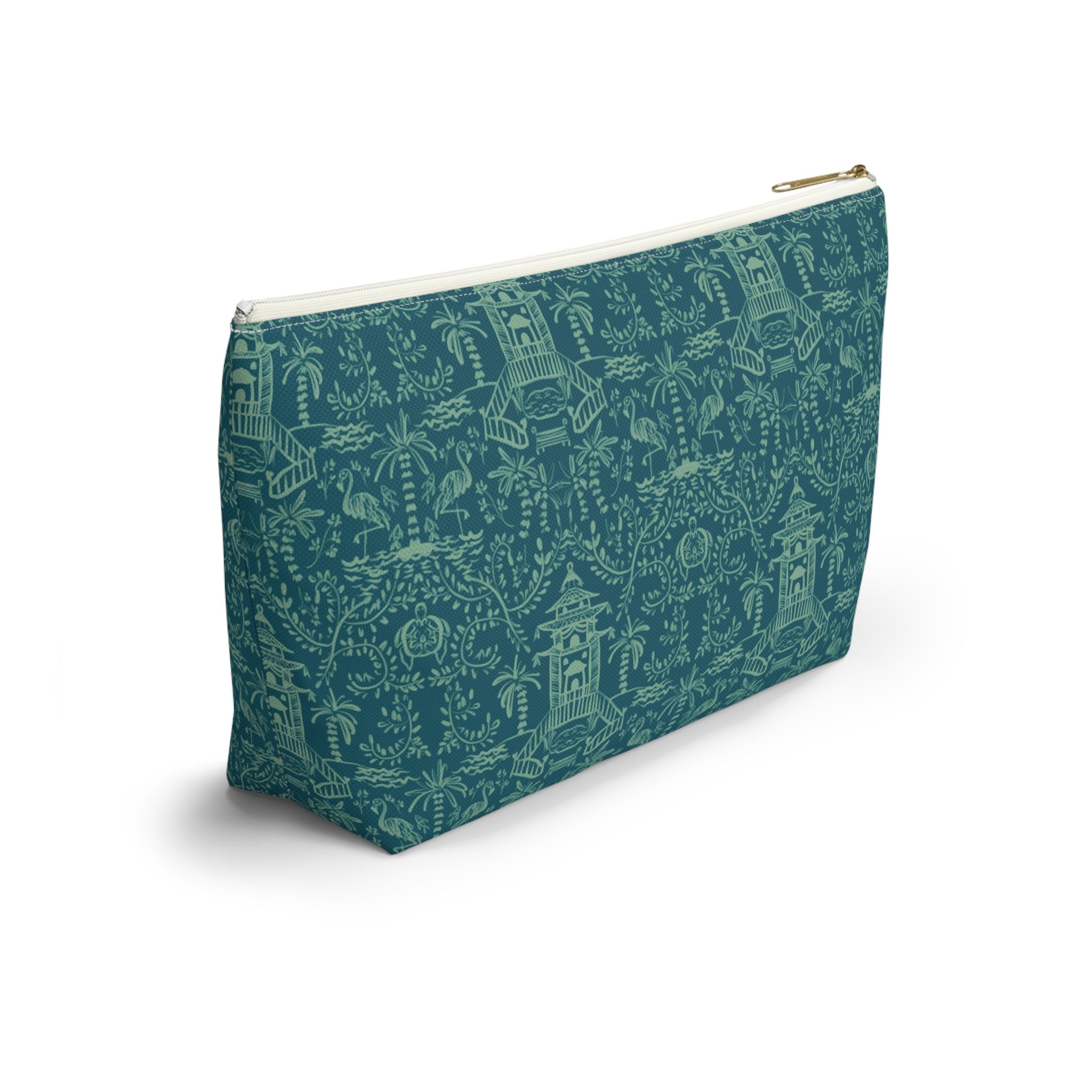 Palm Beach Teal Striped Monogrammed Mahjong Tile Pouch