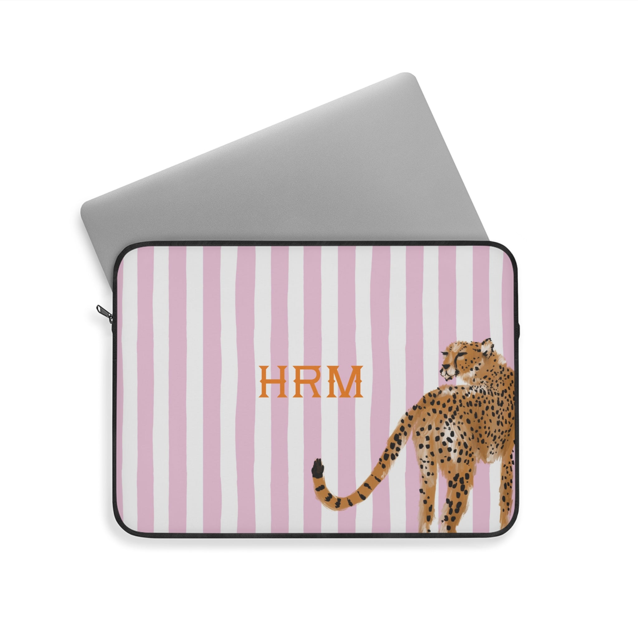 Preppy Cheetah (Pink) Monogrammed Laptop Sleeve