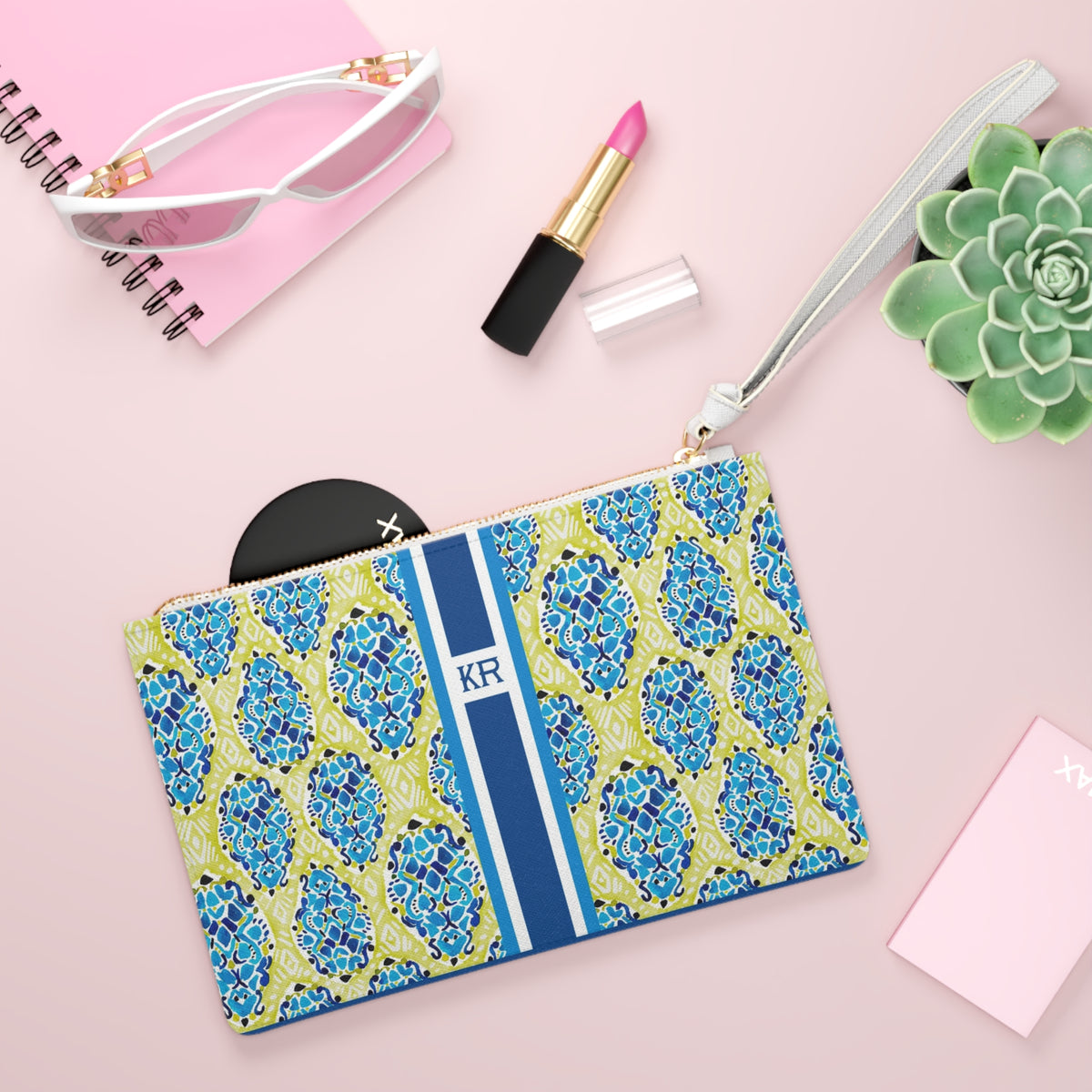 Boho Garden Striped Monogrammed Mahjong Card Pouch
