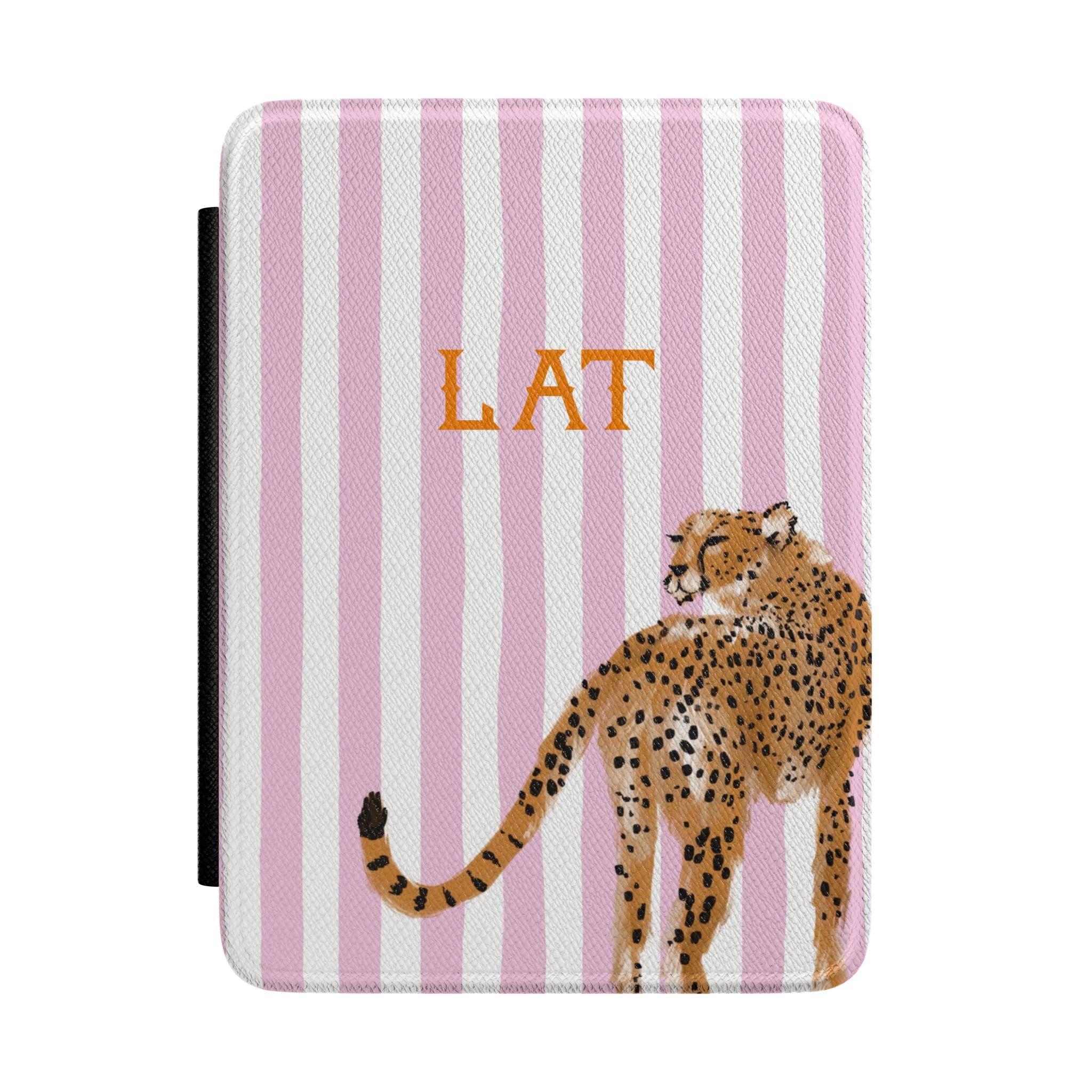 Preppy Cheetah (Pink) Monogrammed Kindle Case