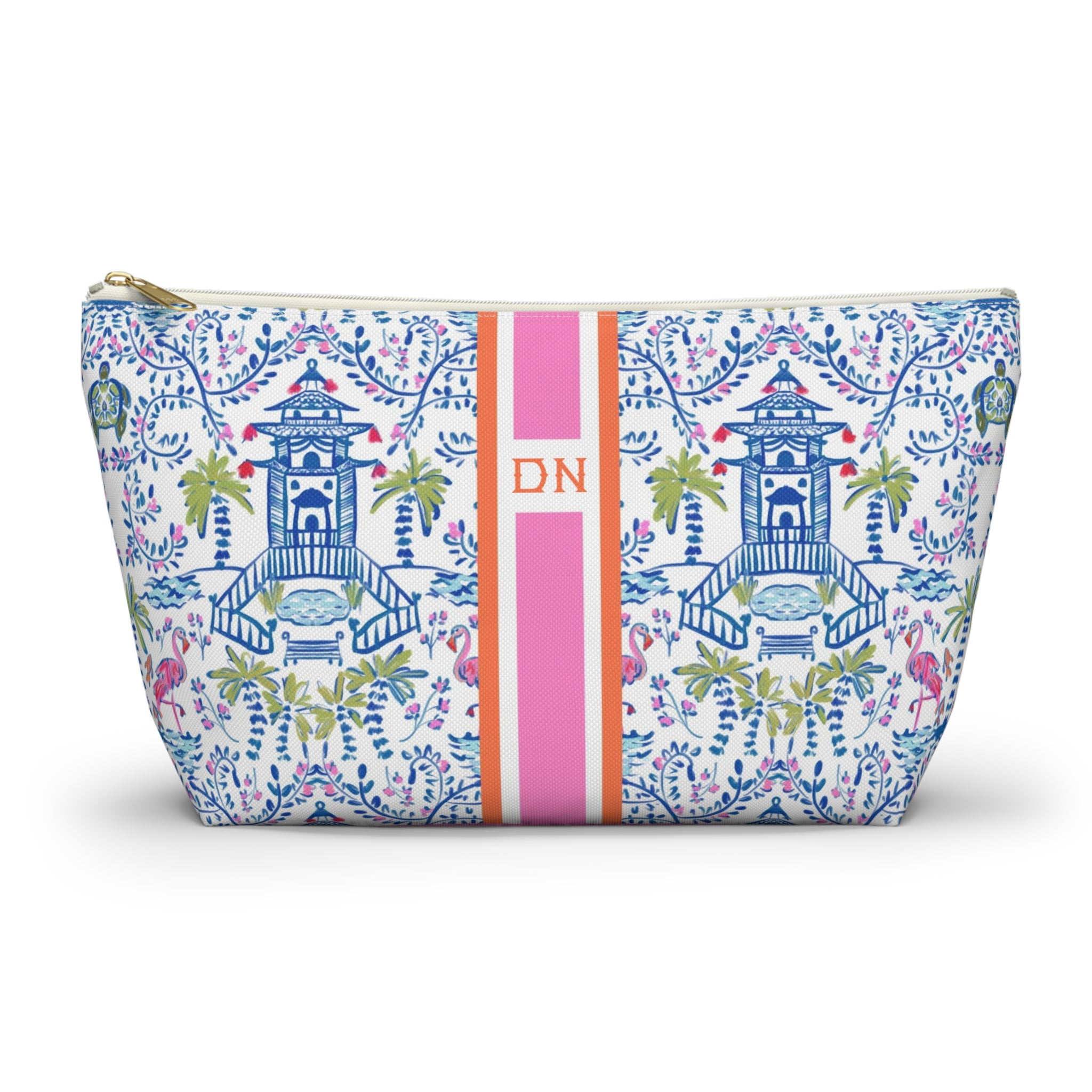 Colorful Chinoiserie Striped Monogrammed Mahjong Tile Pouch