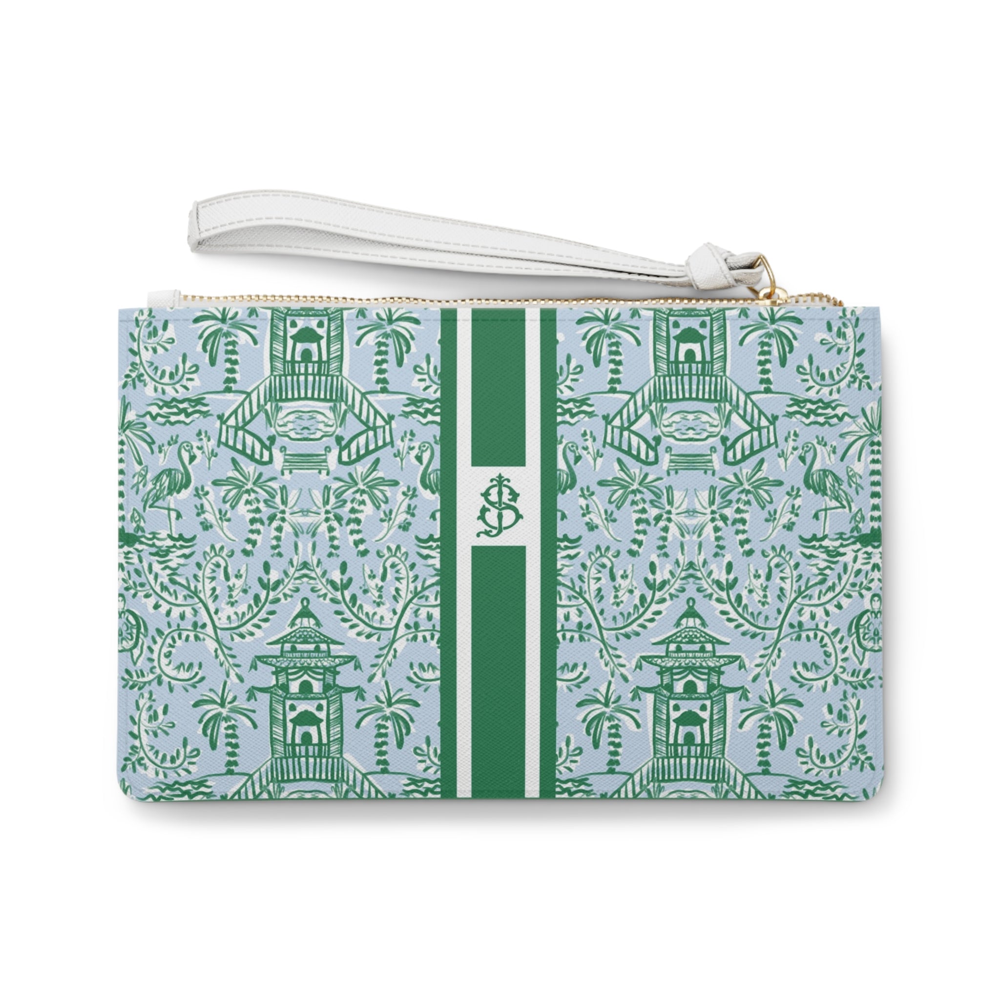 Chinoiserie Palms Striped Monogrammed Mahjong Card Holder