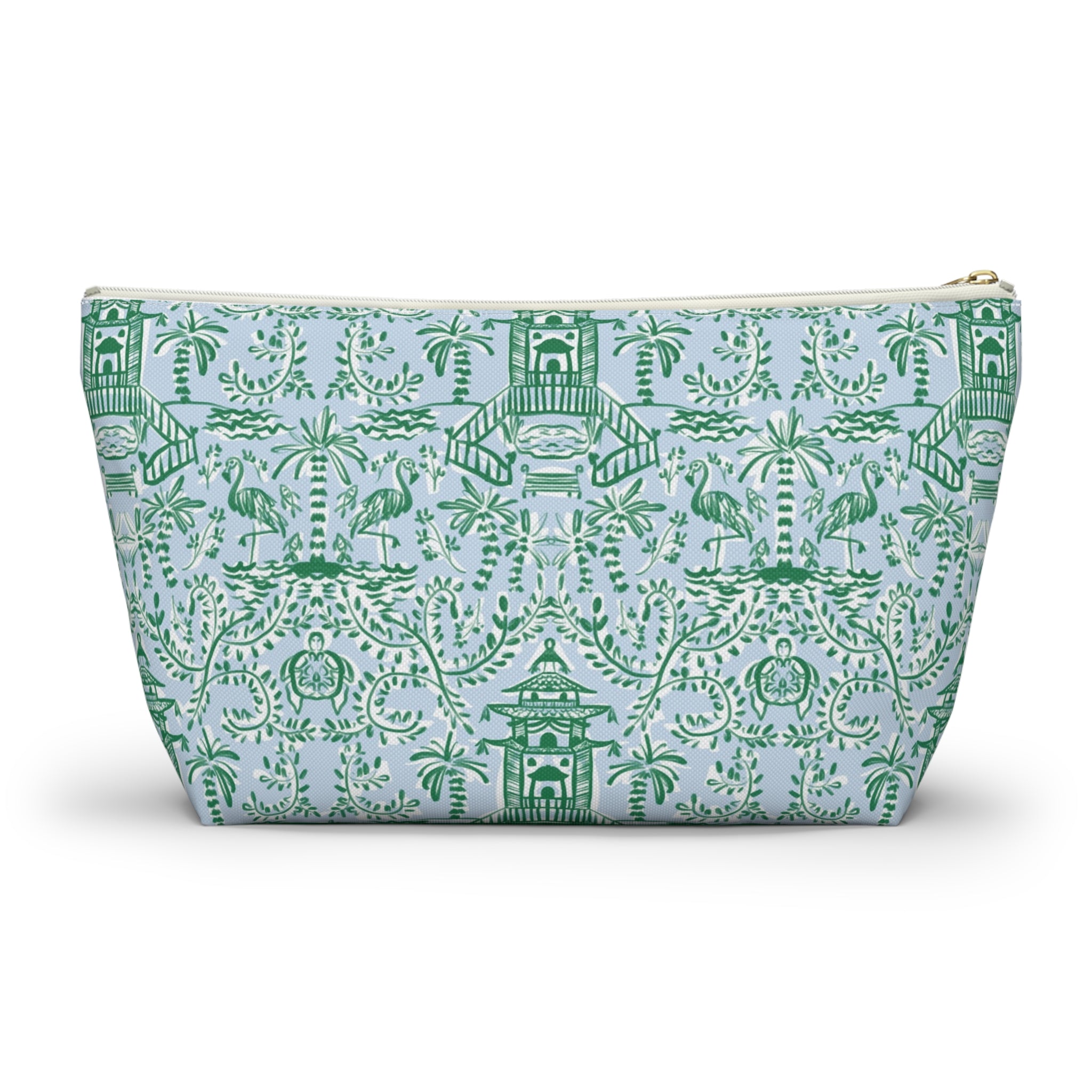 Chinoiserie Palms Striped Monogrammed Pouch