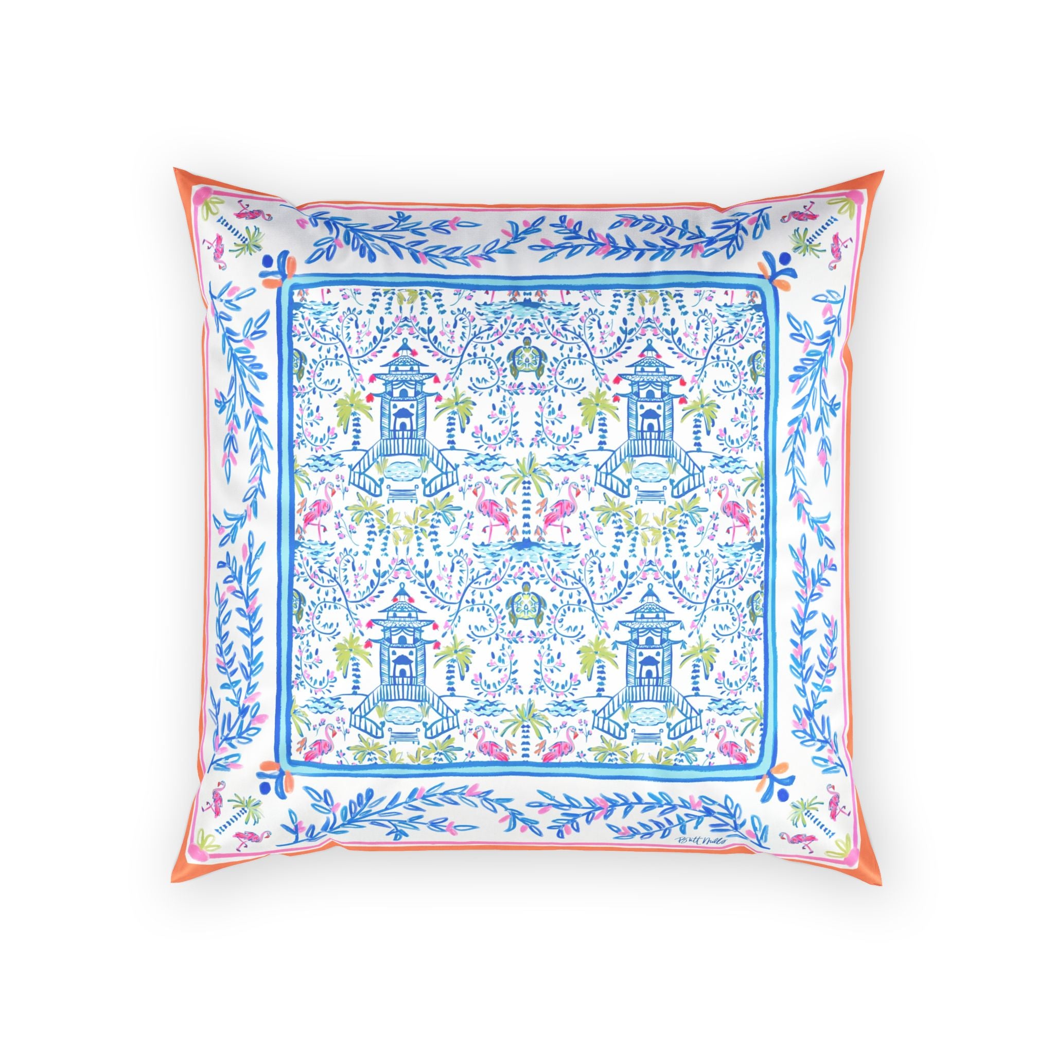 Colorful Chinoiserie Velvet Pillow