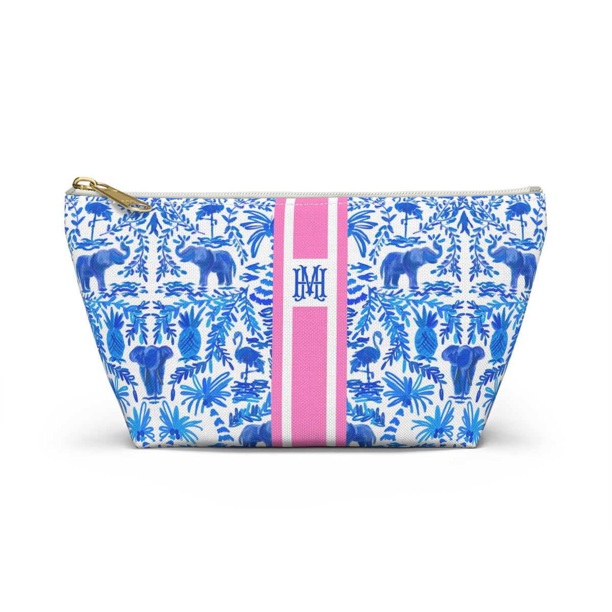 Elephant Fun Striped Monogrammed Pouch
