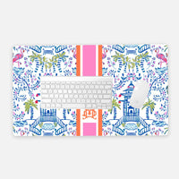 Colorful Chinoiserie Striped Monogrammed Desk Mat - Large (24" x 14")