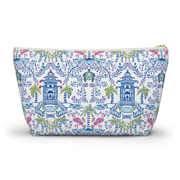 Colorful Coastal Chinoiserie Striped Monogrammed Pouch