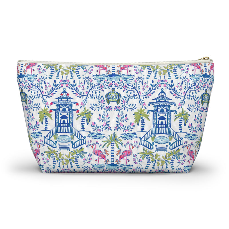 Colorful Coastal Chinoiserie Striped Monogrammed Pouch