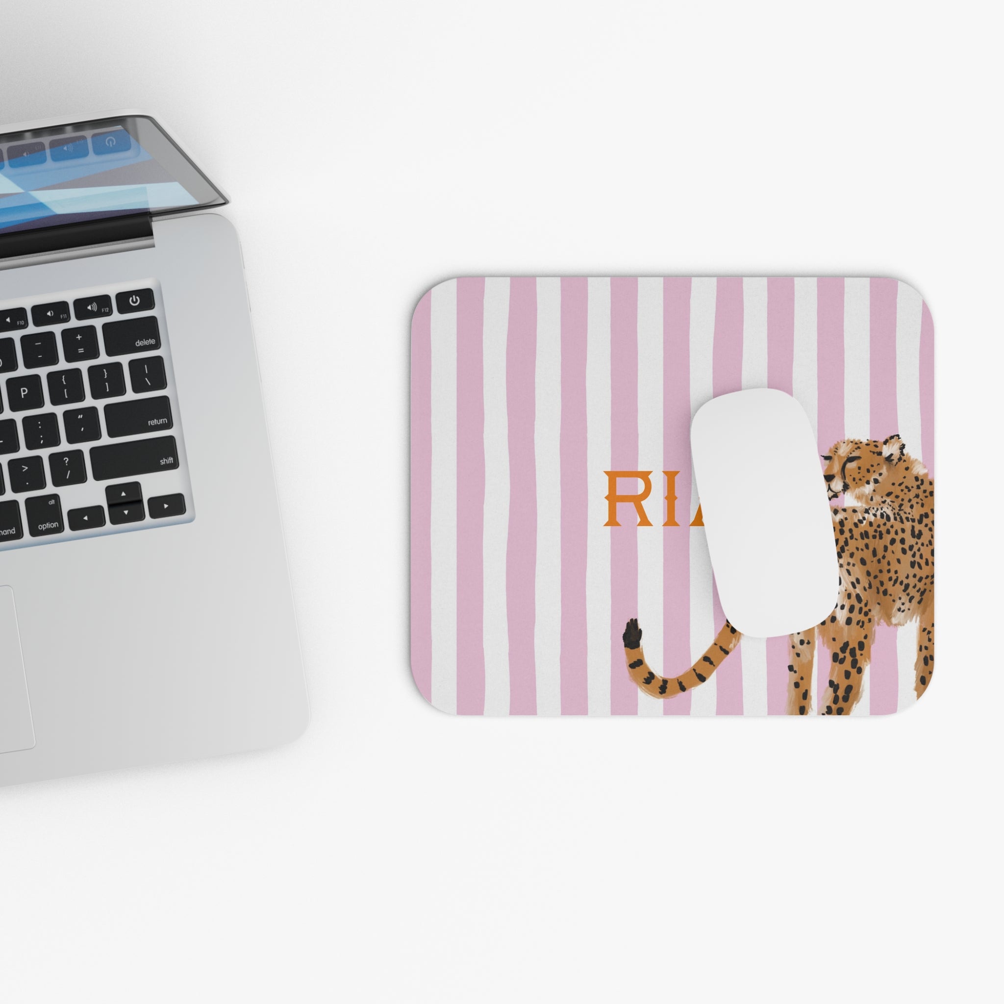 Preppy Cheetah (Pink) Monogrammed Mouse Pad