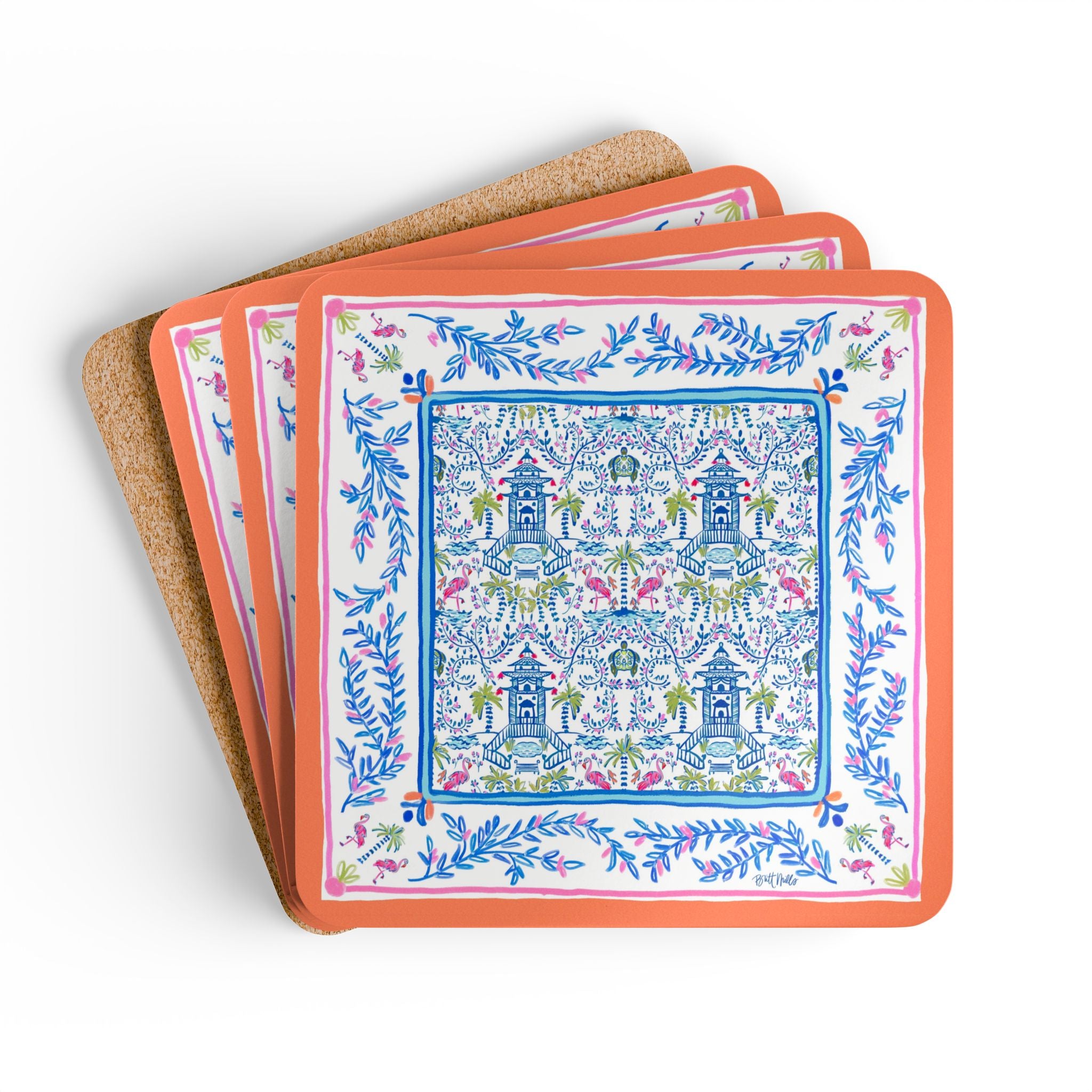 Colorful Chinoiserie Mahjong Mat Art Coaster Set (Set of 4)