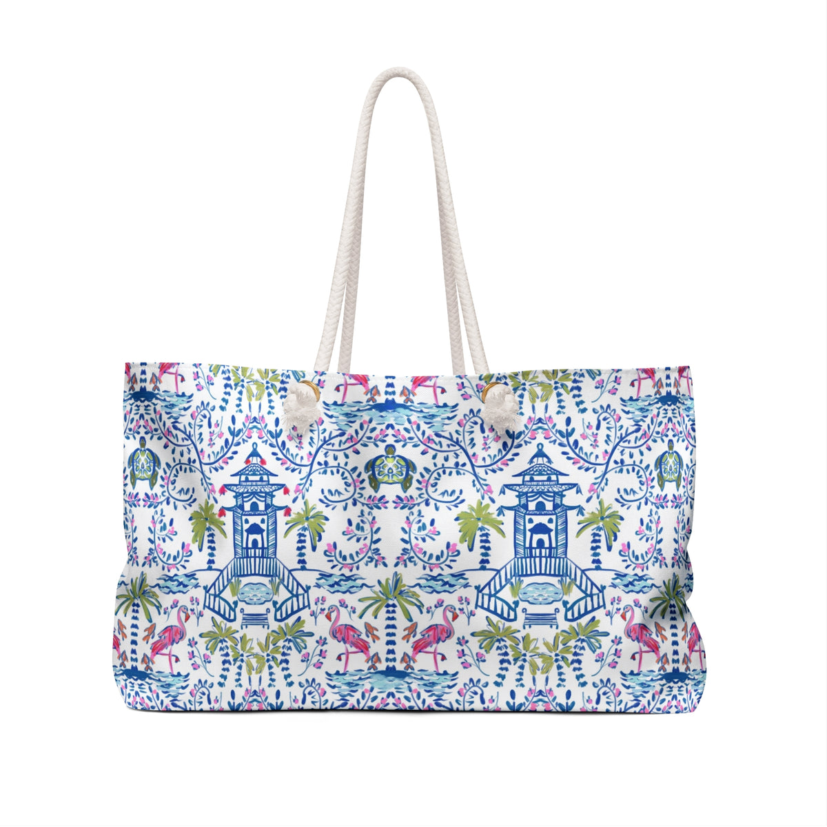 Colorful Chinoiserie Striped Monogrammed Carry-All Tote