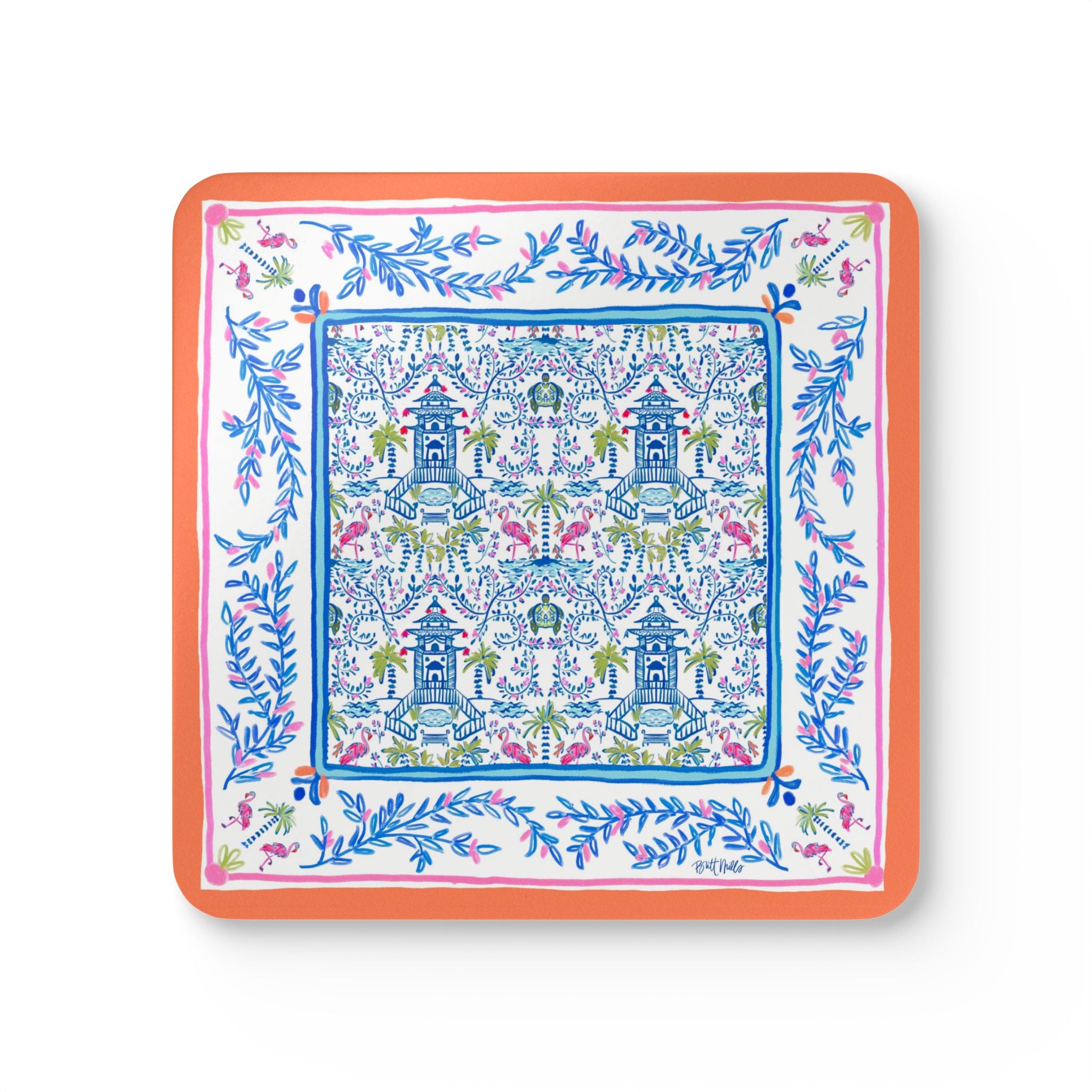 Colorful Chinoiserie Mahjong Mat Art Coaster Set (Set of 4)