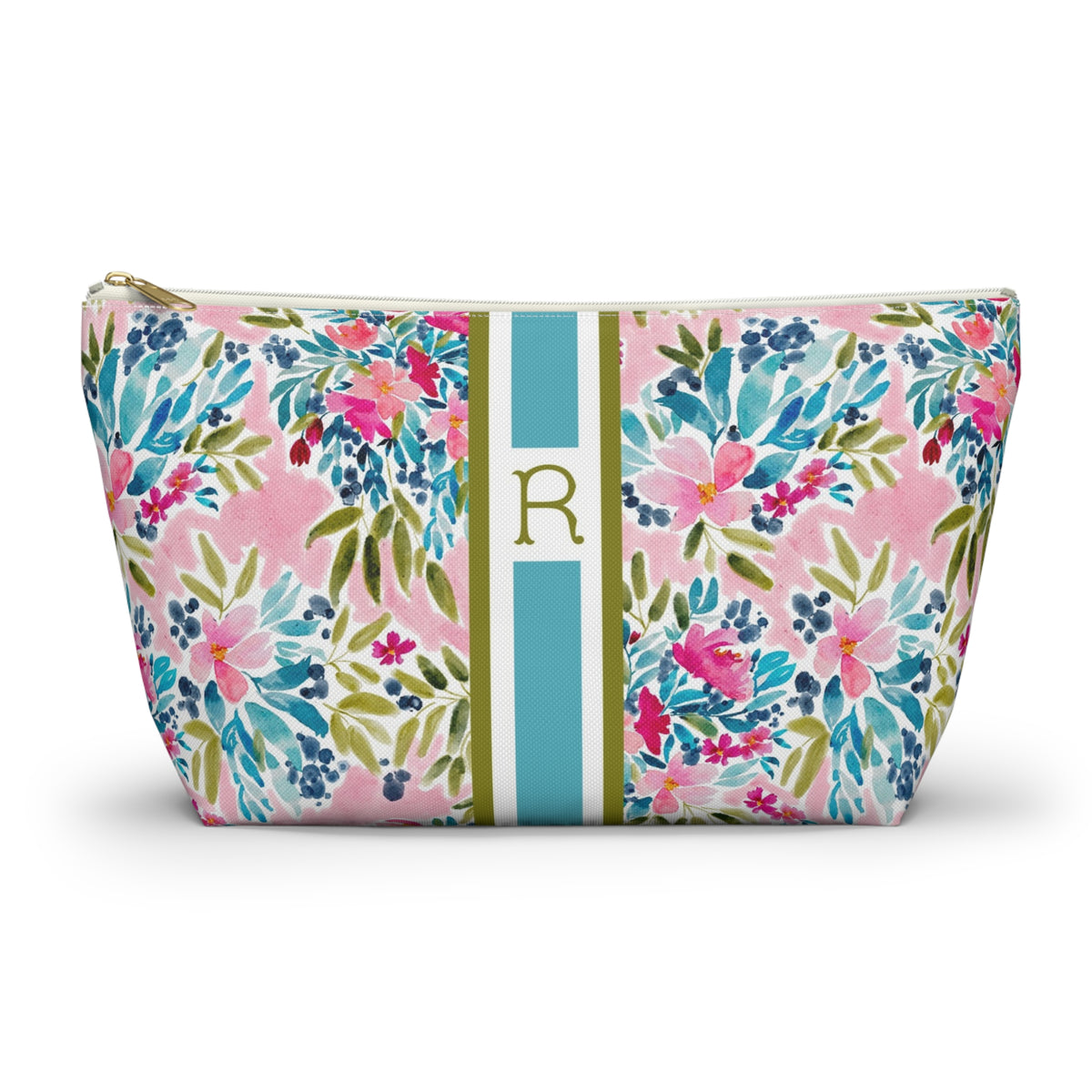 Aria Pink Striped Monogrammed Pouch