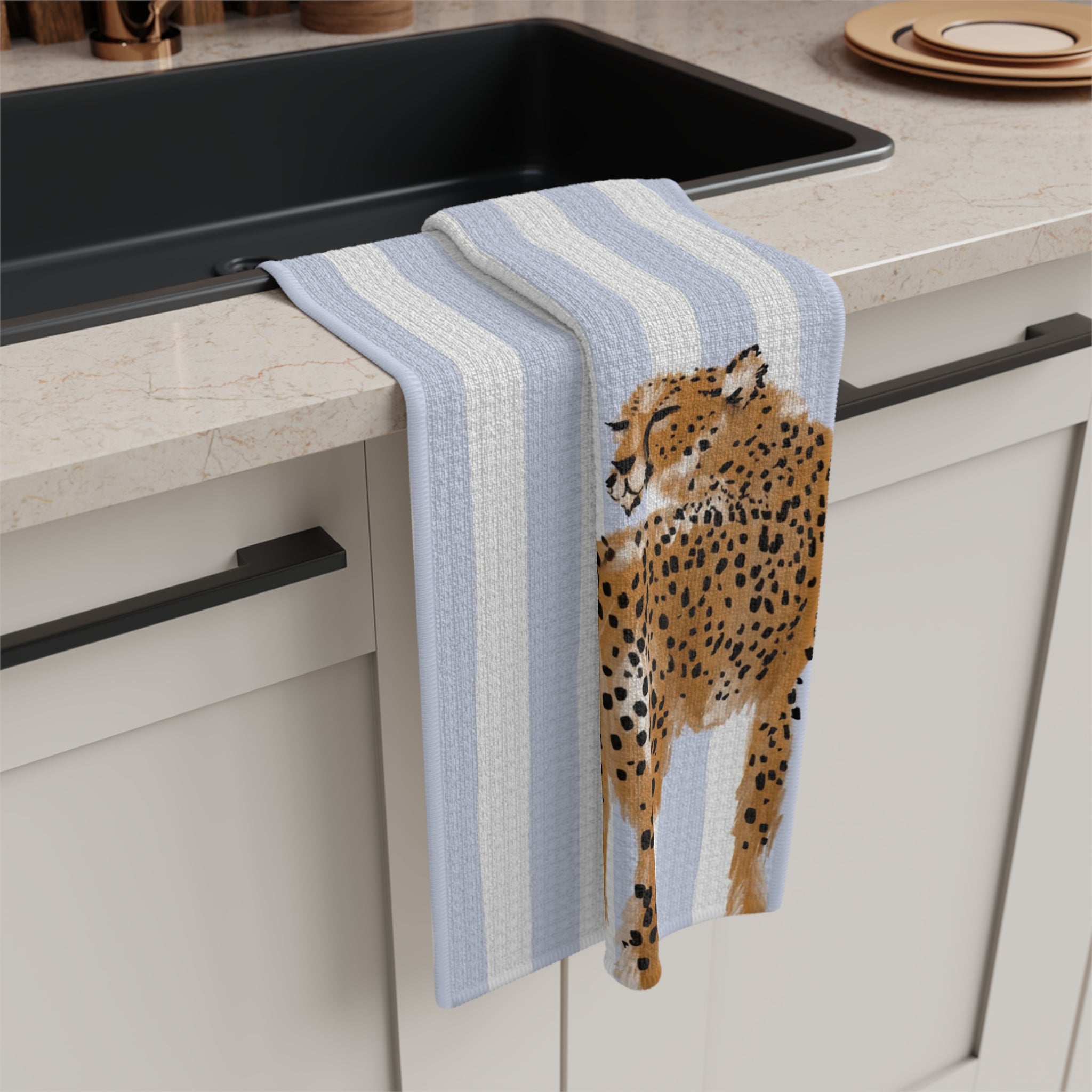 Preppy Cheetah (Blue) Monogrammed Microfiber Kitchen Towel