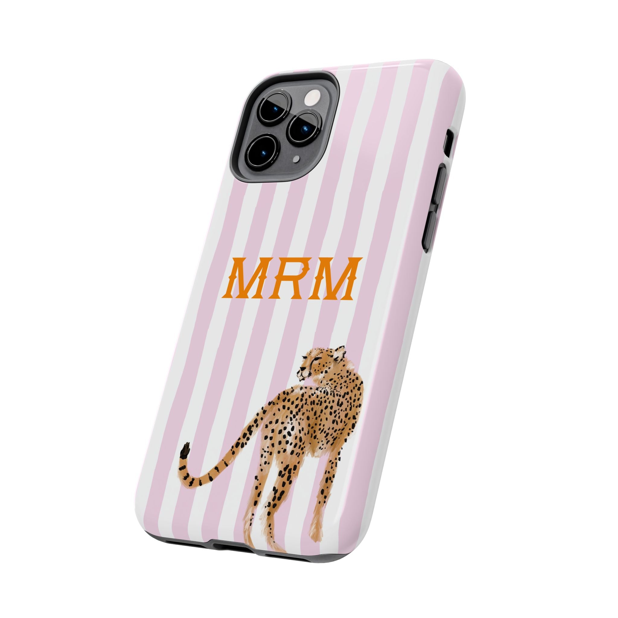 Preppy Cheetah (Pink) Monogrammed Tough Phone Case