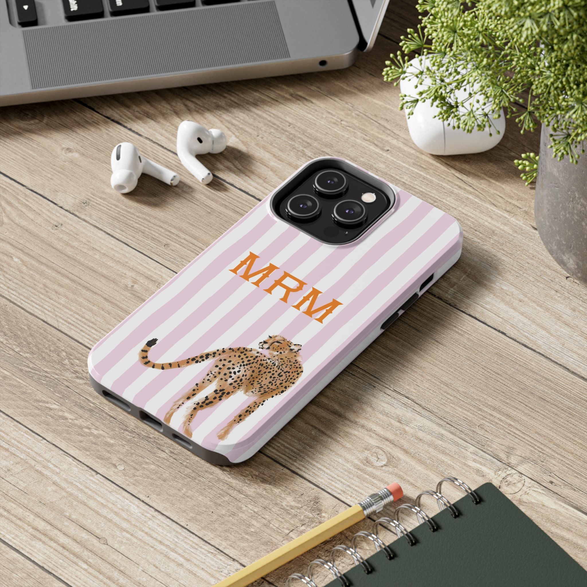 Preppy Cheetah (Pink) Monogrammed Tough Phone Case