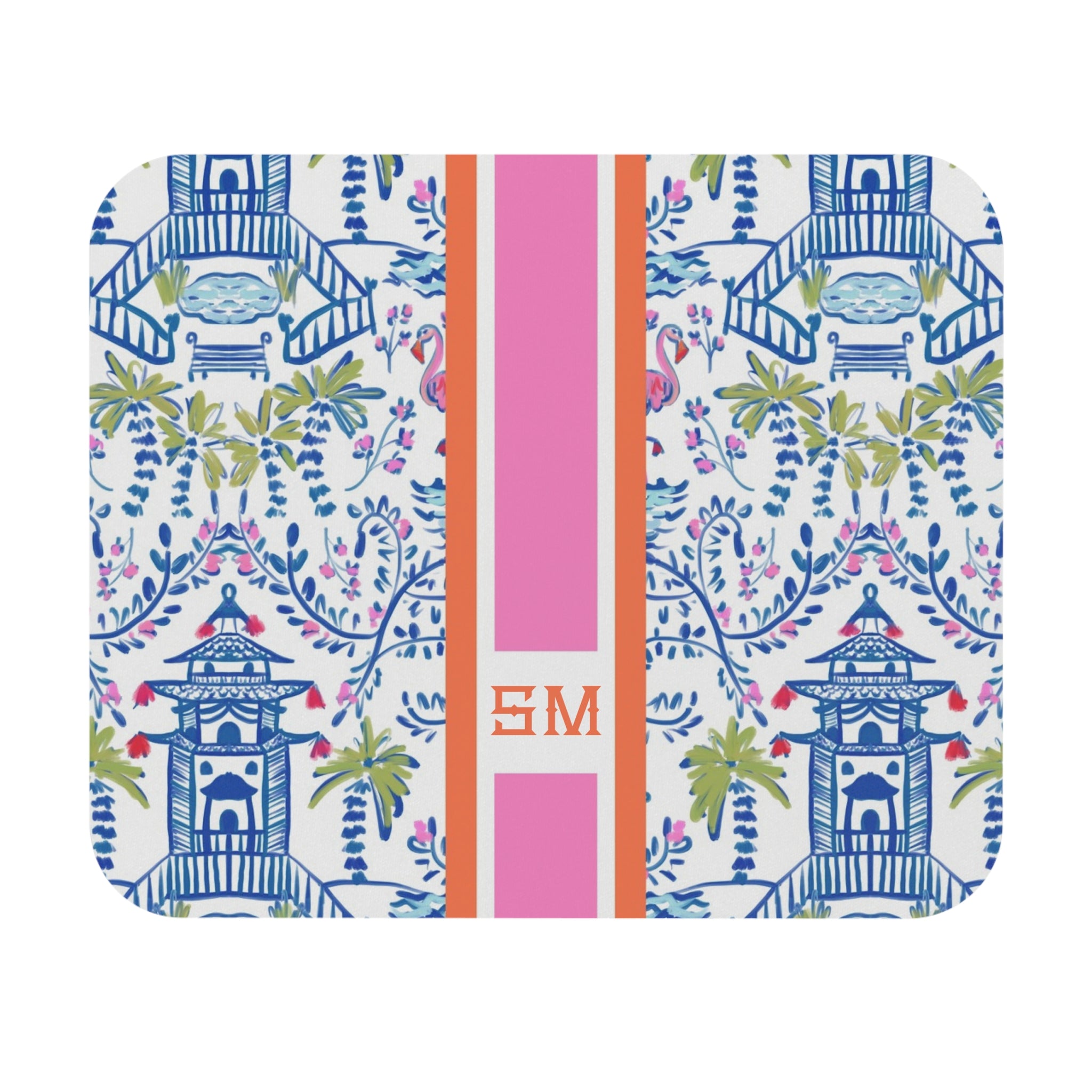 Colorful Chinoiserie Striped Monogrammed Mouse Pad