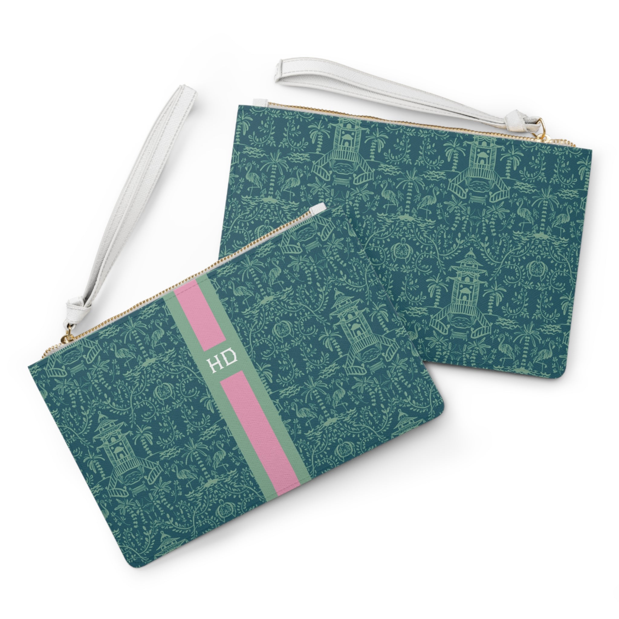 Palm Beach Teal Striped Monogrammed Mahjong Card Holder
