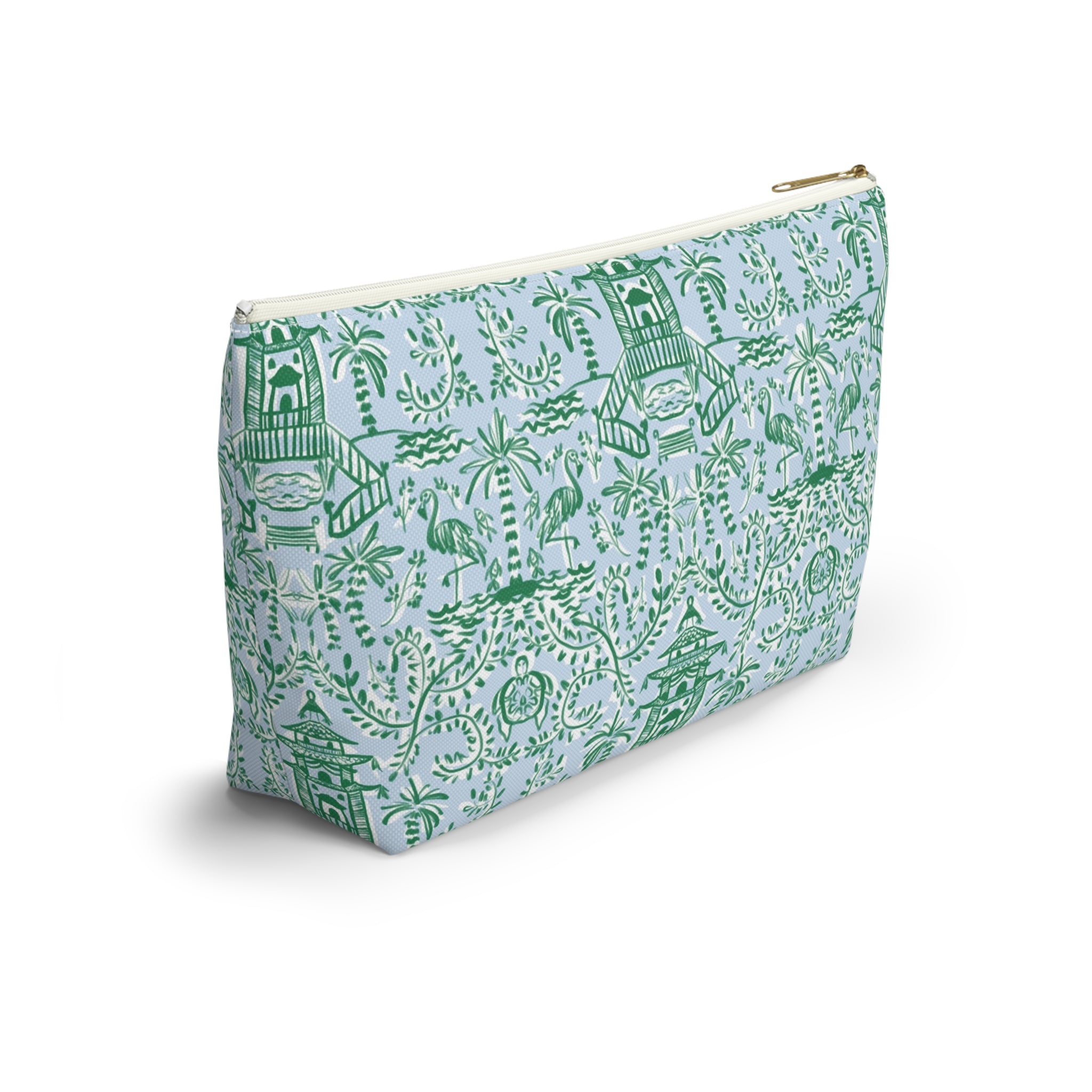 Chinoiserie Palms Striped Monogrammed Pouch