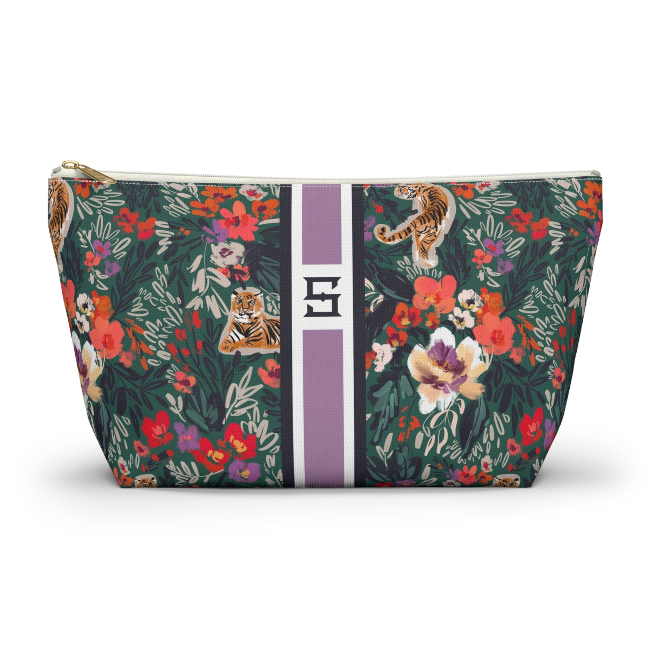 Regal Blooms Striped Monogrammed Pouch