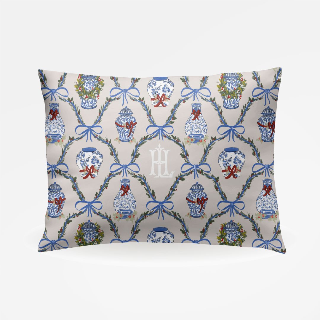 Chinoiserie Christmas Monogrammed Standard Pillowcase