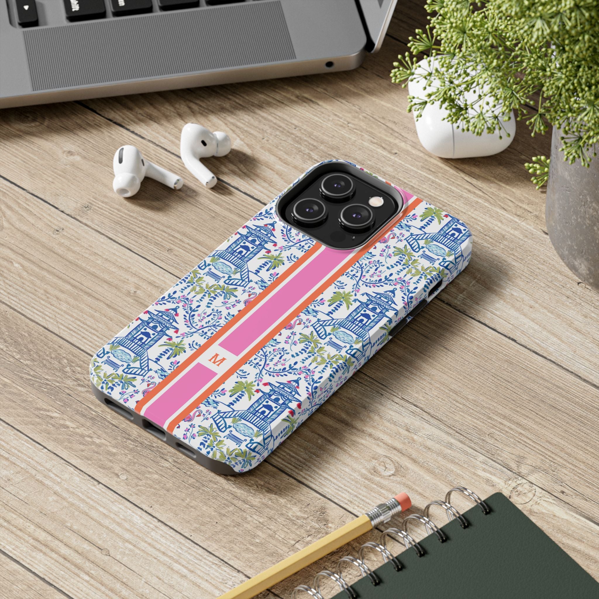 Colorful Chinoiserie Monogrammed Tough Phone Case
