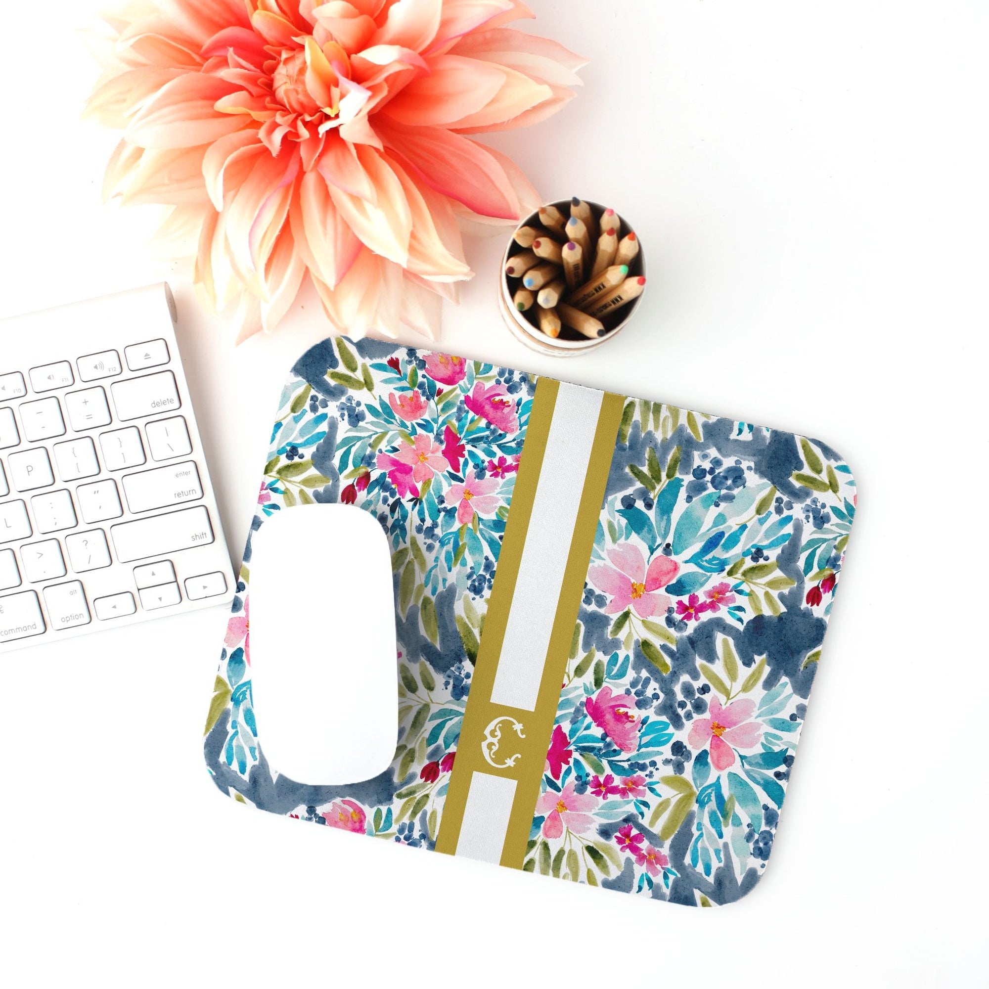 Aria Striped Monogrammed Mouse Pad