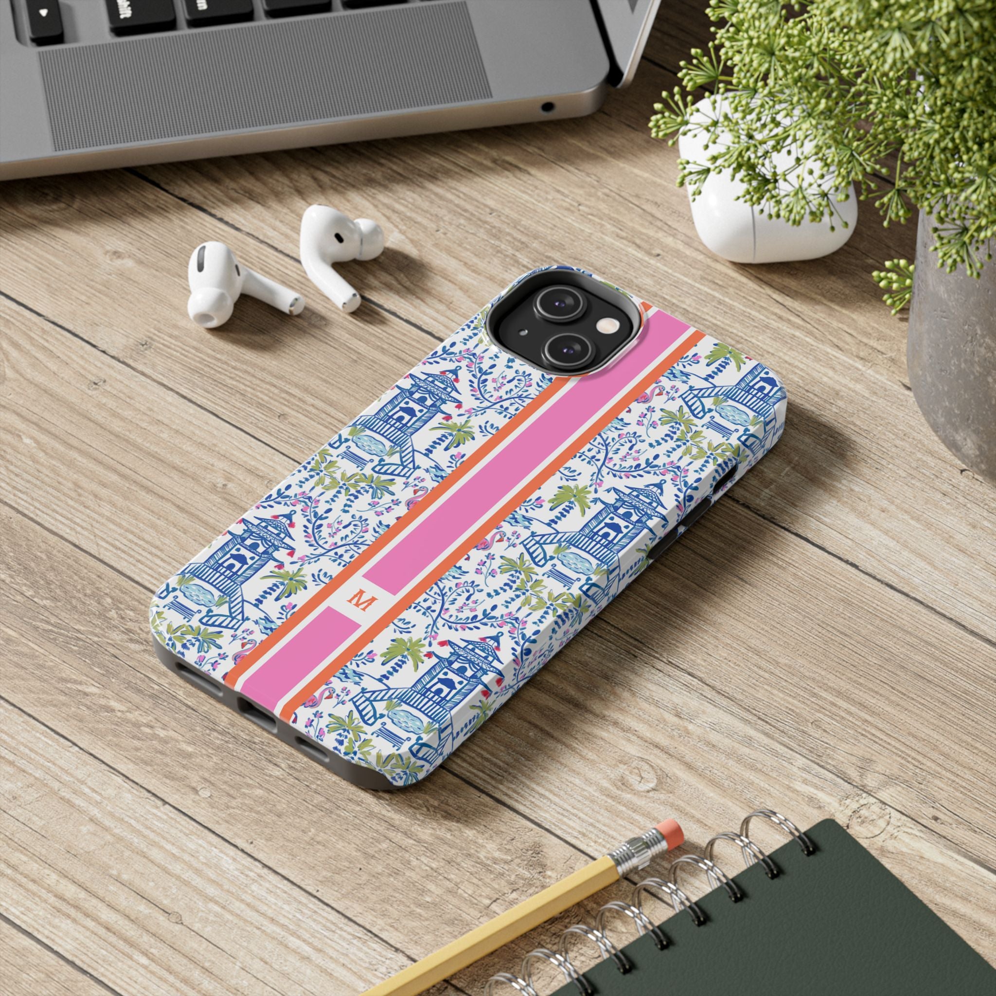 Colorful Chinoiserie Monogrammed Tough Phone Case