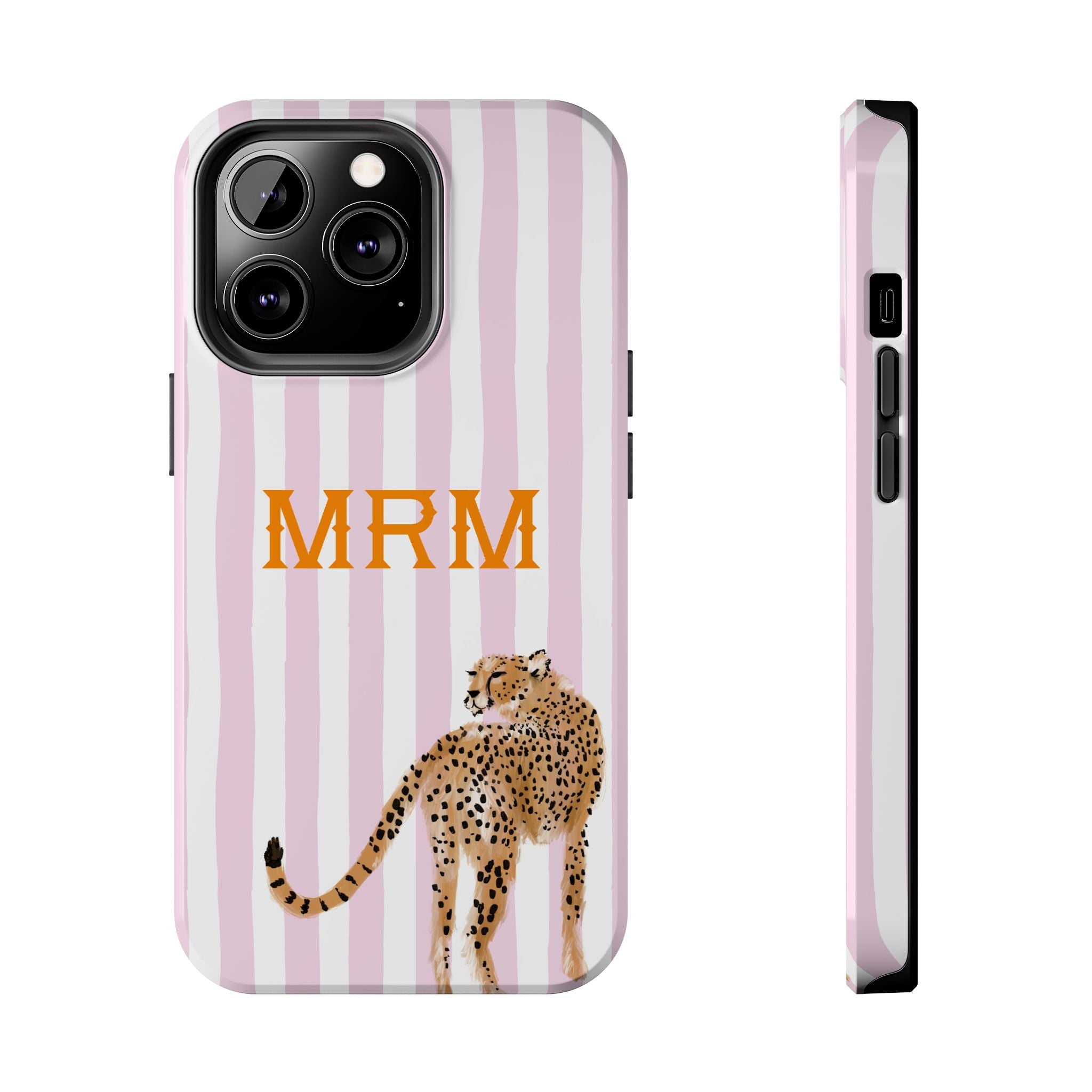 Preppy Cheetah (Pink) Monogrammed Tough Phone Case