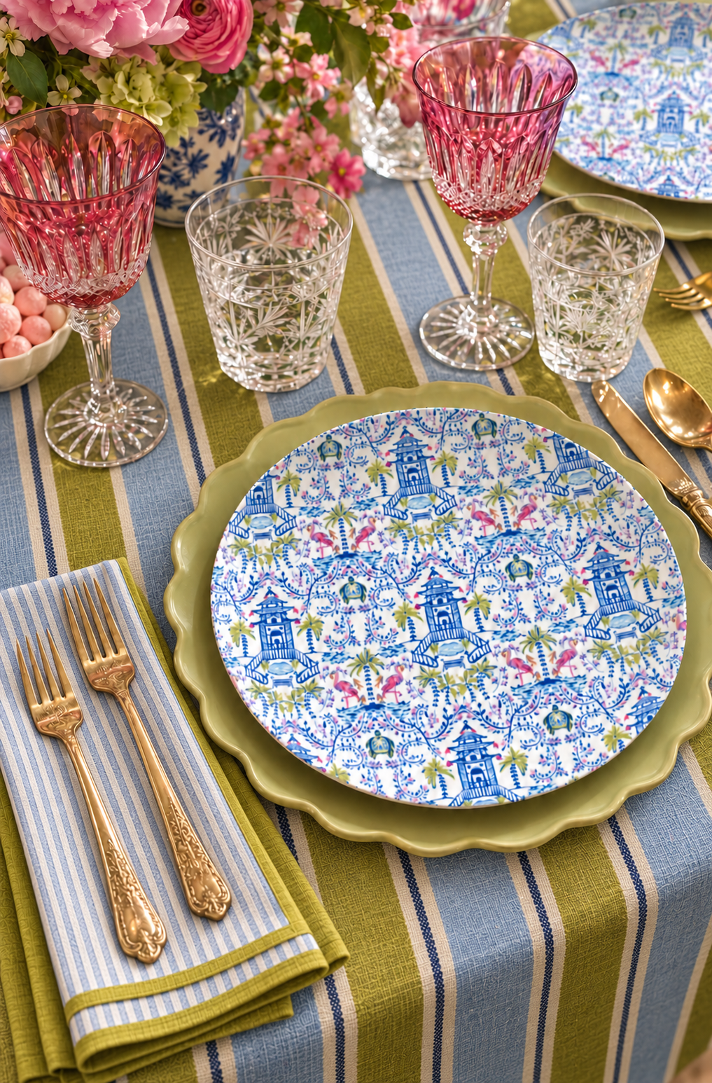 Colorful Chinoiserie Dinnerware & Platter Collection (Unbreakable and BPA-free)